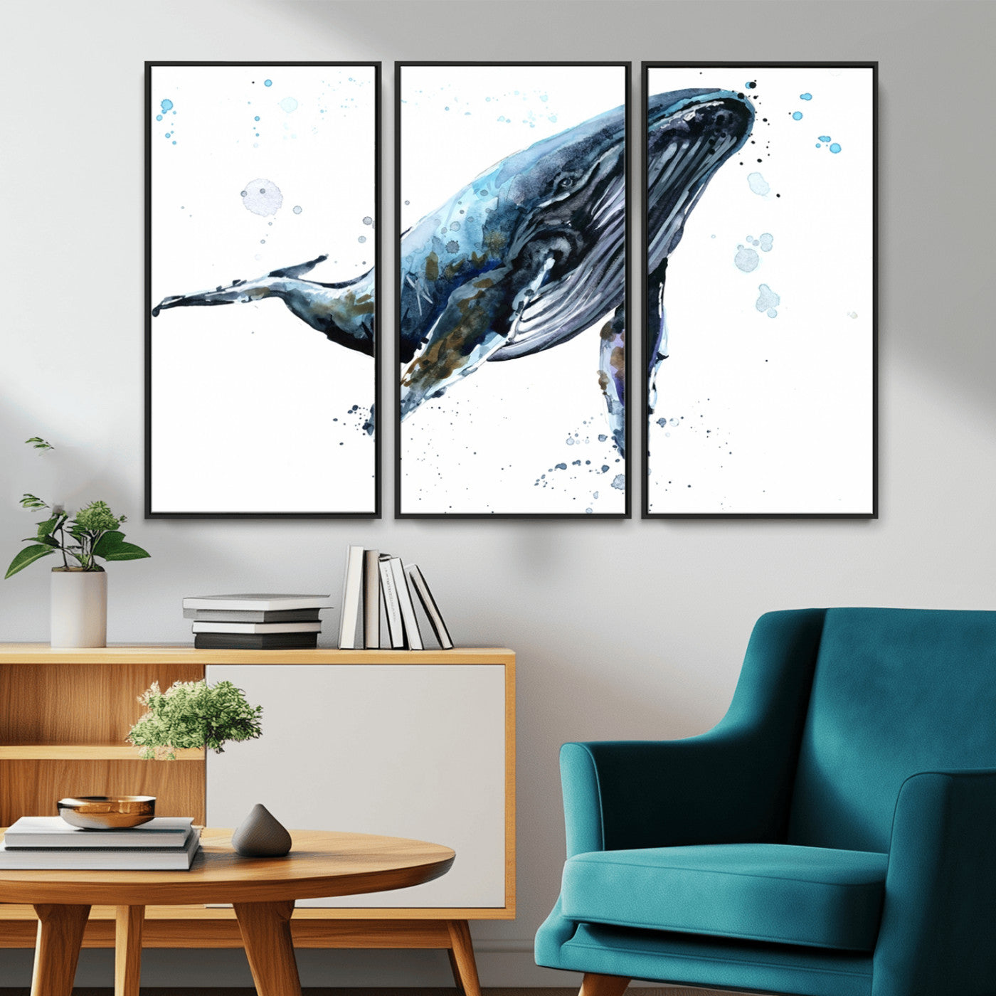 MGV-FC-48X32-3P - Watercolor Whale Wall Art Canvas Print