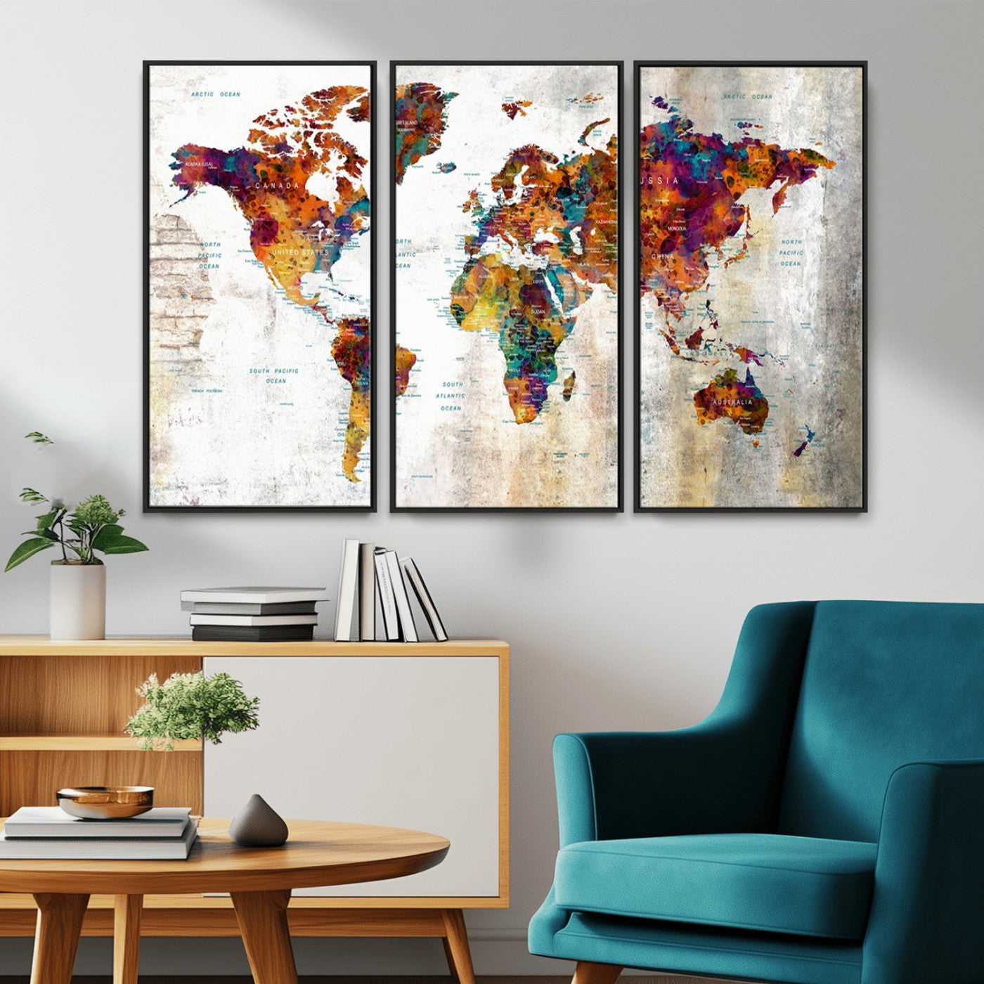 MGV-FC-48X32-3P - Push Pin World Map Canvas Print – Framed Wall Art for Couples to Track Their Travels – Anniversary