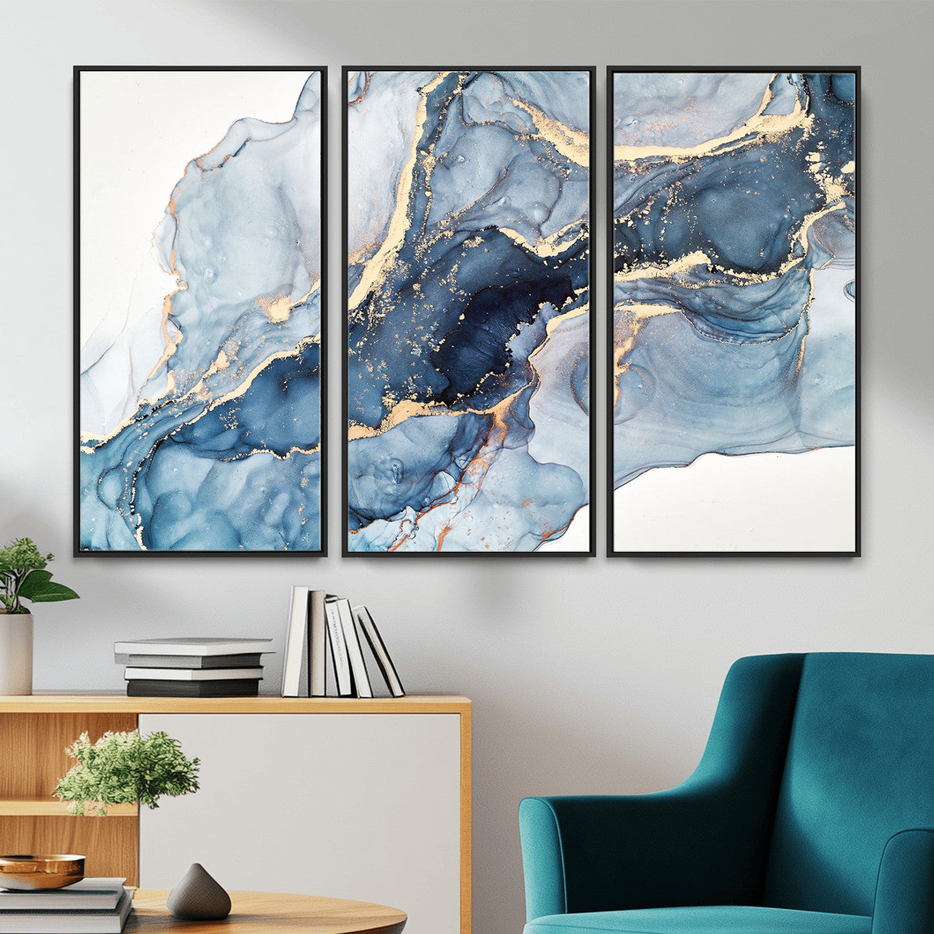 33782-MGV-CV-36X24 - Abstract Art Print - Blue Abstract Canvas Wall Art Print Abstract Art Fluid Effect Marble Wall Art