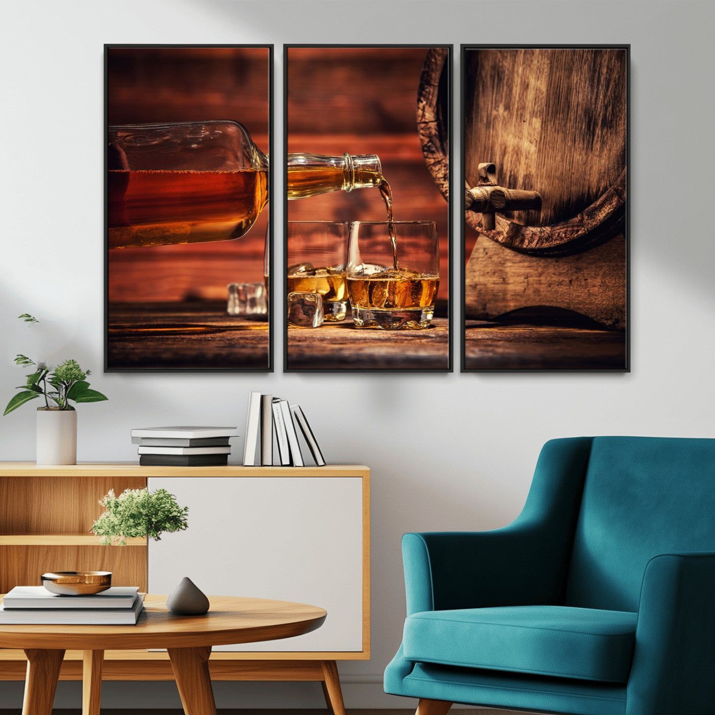 MGV-FC-48X32-3P - Whiskey and Cigar Canvas Wall Art | 3 Panel Bar Room Decor for Home Lounge, Office, or Man Cave |