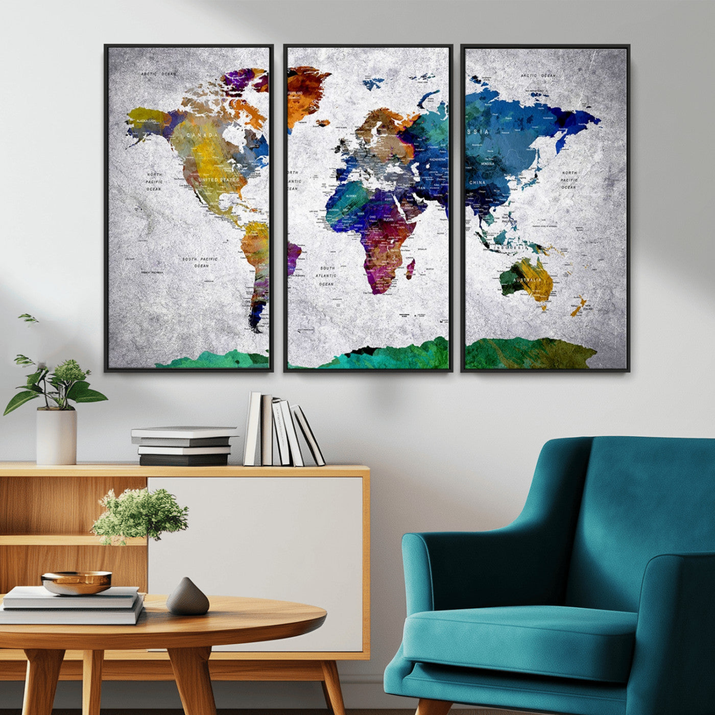 MGV-FC-48X32-3P - Push Pin World Map Canvas Print – Framed Wall Art for Couples to Track Their Travels – Anniversary