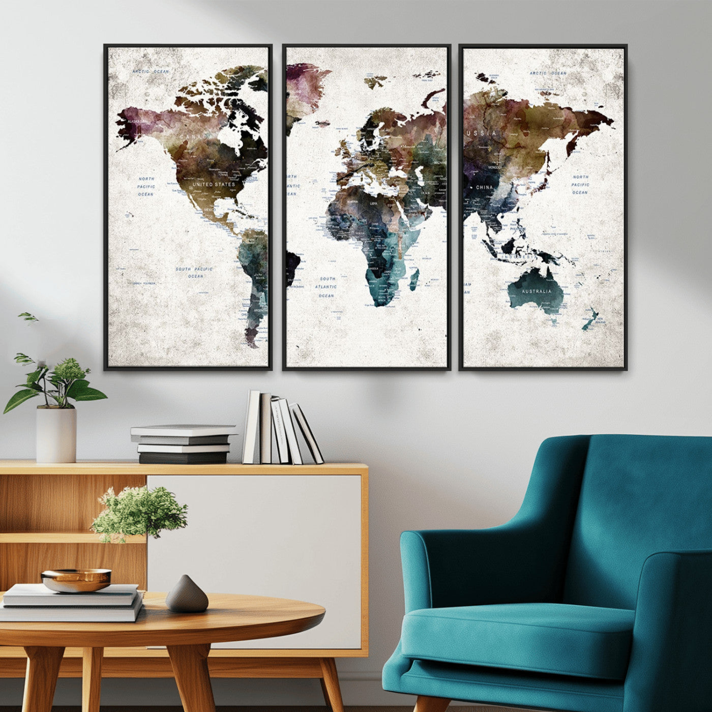 MGV-FC-48X32-3P - Push Pin World Map Canvas Print – Framed Wall Art for Couples to Track Their Travels – Anniversary