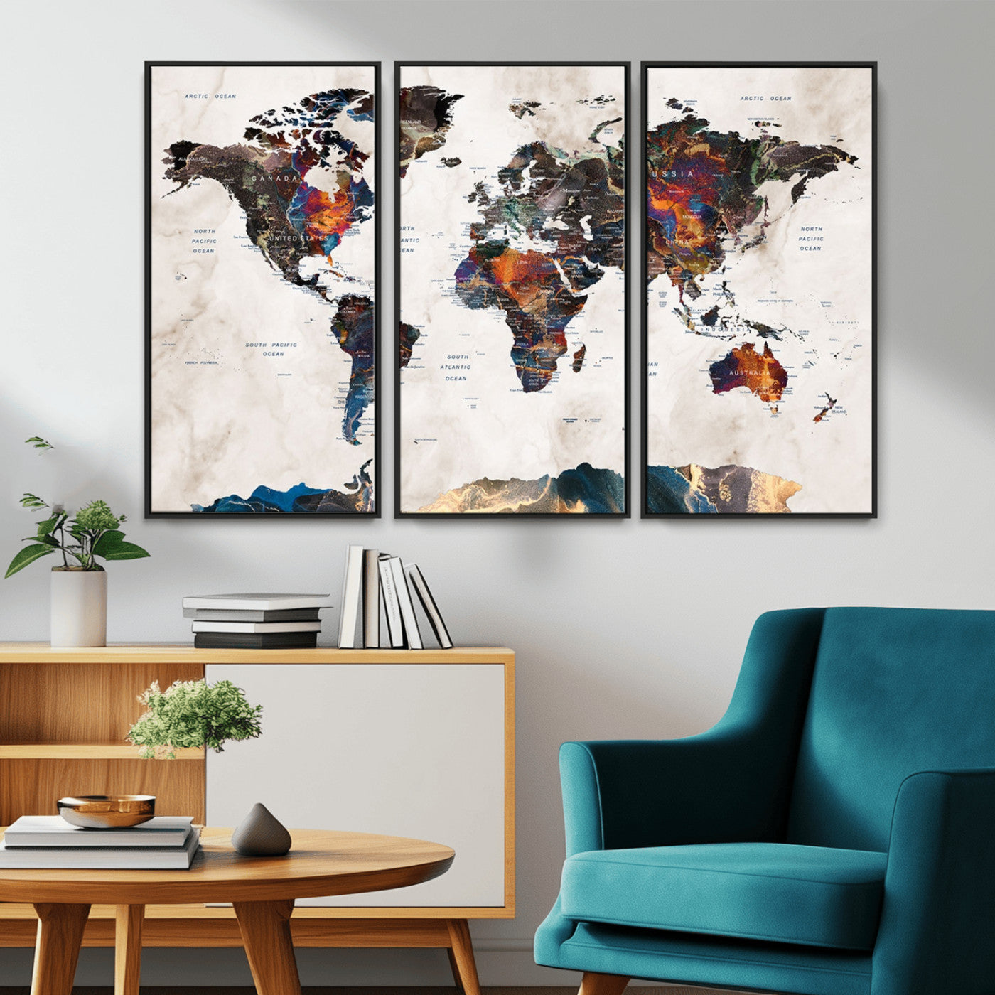 MGV-FC-48X32-3P - Push Pin World Map Canvas Print – Framed Wall Art for Couples to Track Their Travels – Anniversary