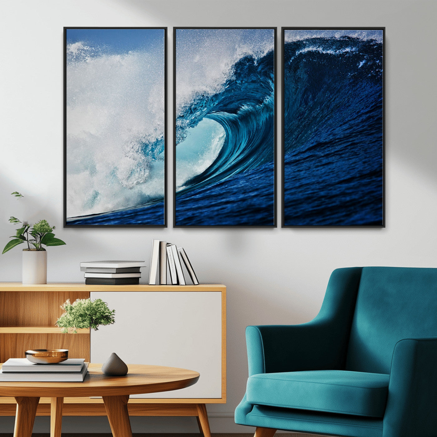 MGV-FC-48X32-3P - Ocean Wave at Sunset Canvas Art, Large Wall Print of Vibrant Water Waves, Coastal Art for Living Room and Dining Room Decor