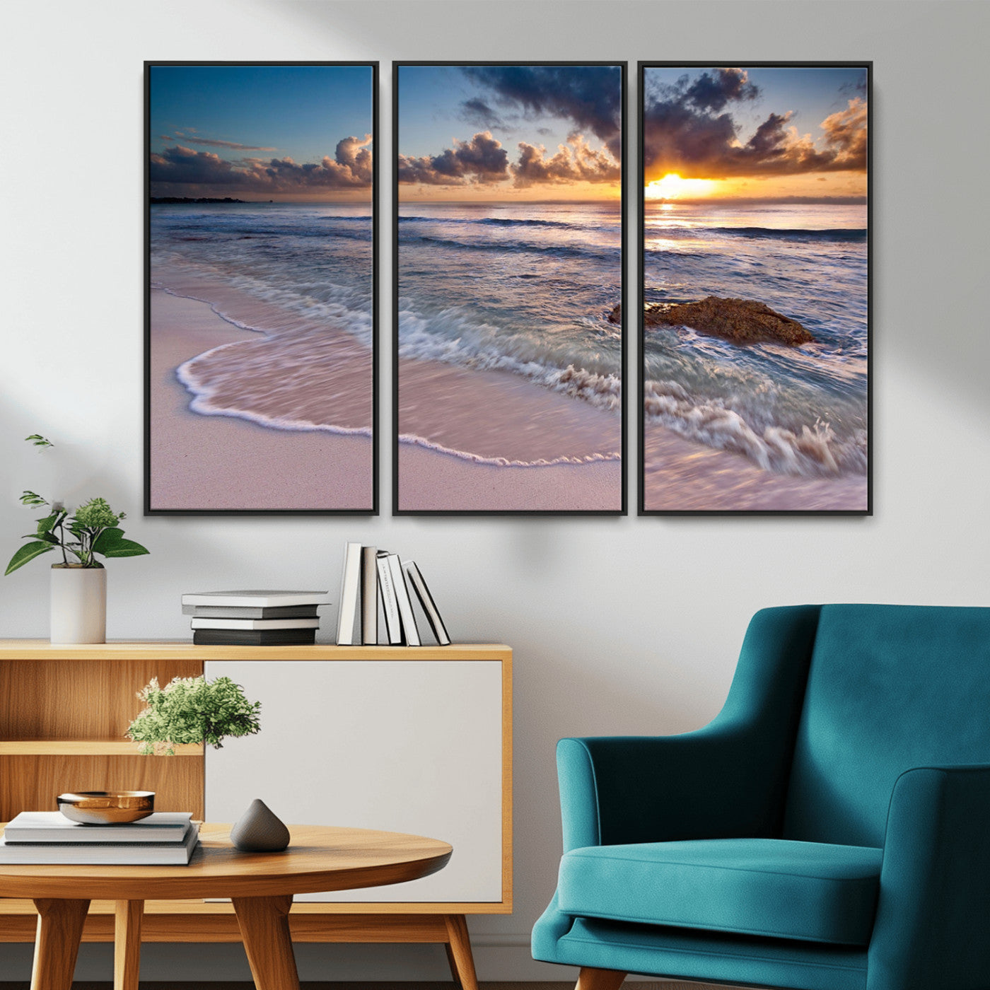 MGV-FC-48X32-3P - Sea Ocean Sunset Beach Wall Art Canvas Print