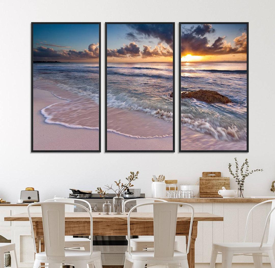 Sea Ocean Sunset Beach Wall Art Canvas Print.