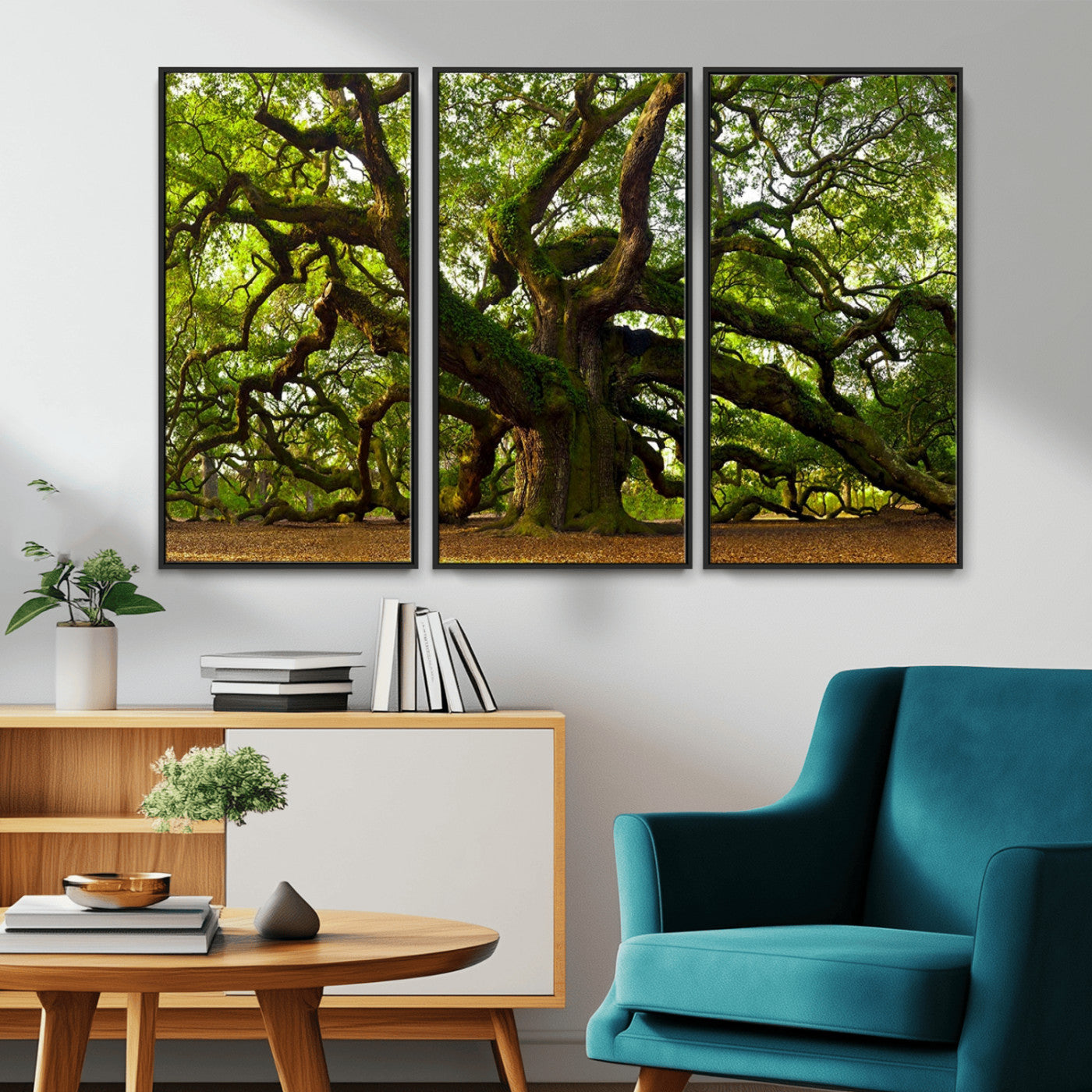 MGV-FC-48X32-3P - Angel Oak Tree Wall Art Canvas Print | Forest Tree Nature Photography Print on Canvas | Large Triptych Art for Living Room or Office Decor