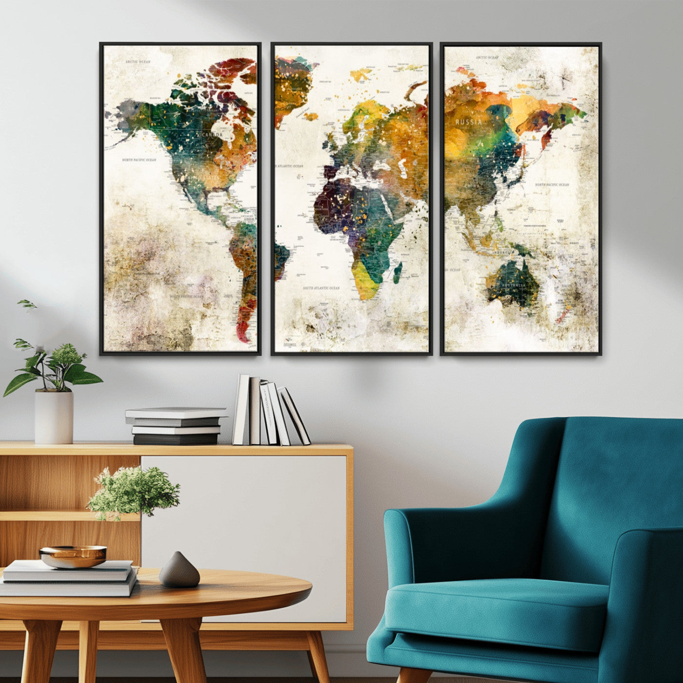 MGV-FC-48X32-3P - Push Pin World Map Canvas Print – Framed Wall Art for Couples to Track Their Travels – Anniversary