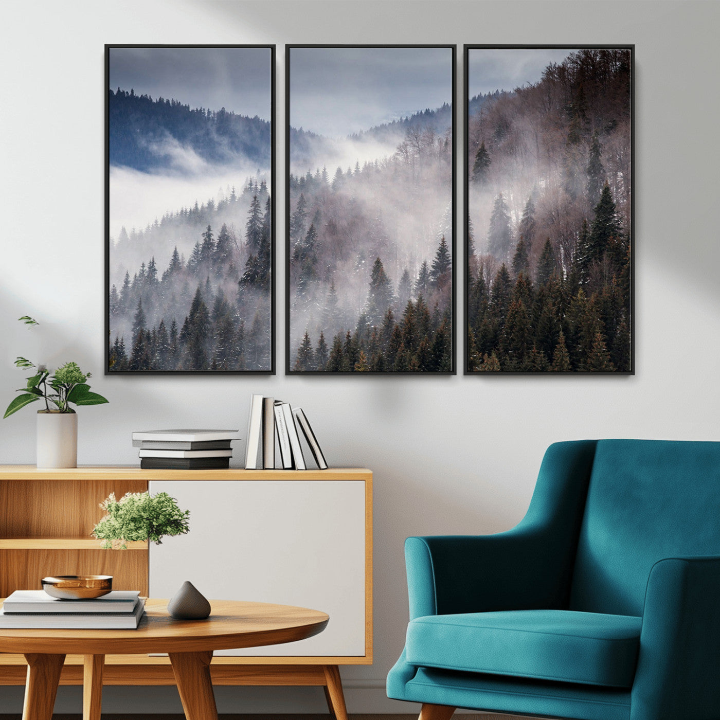 MGV-FC-48X32-3P - Beautiful Rising Fog in Winter Mountain Landscape - Framed Rising Fog in Winter Mountain Canvas