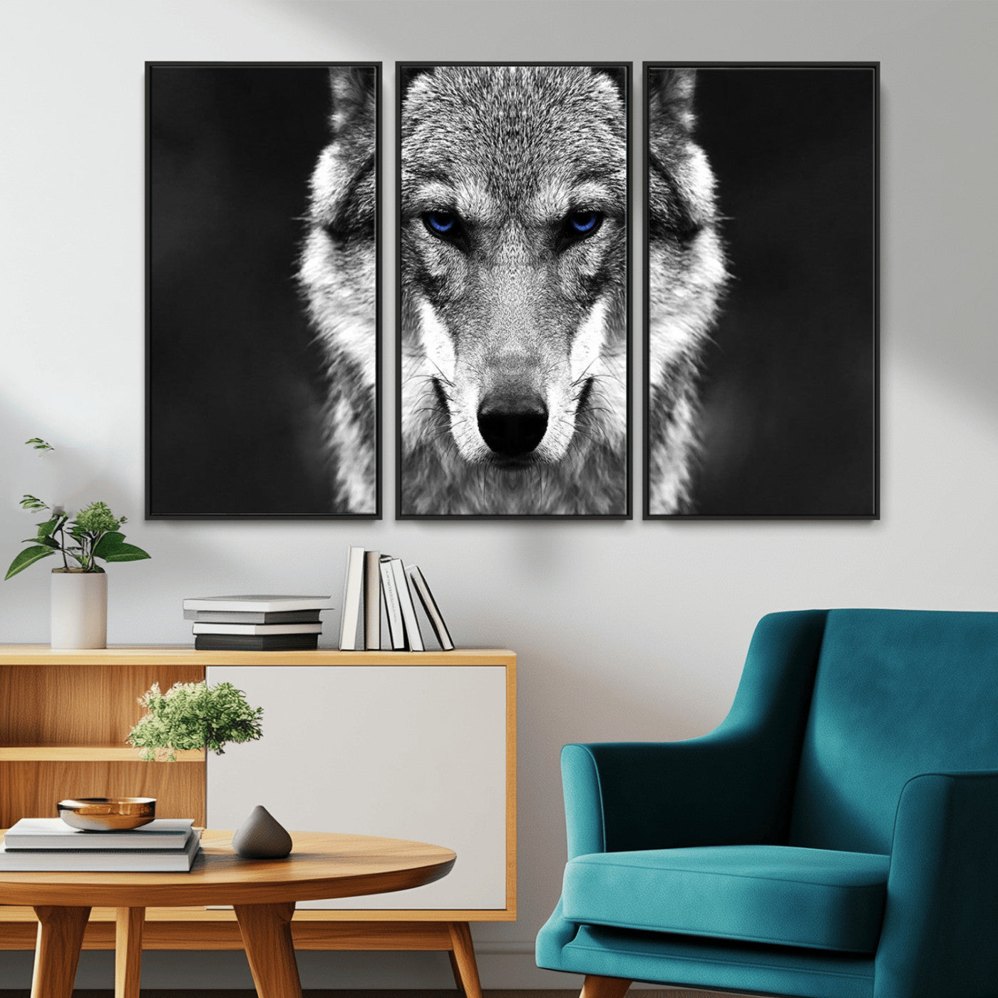 MGV-FC-48X32-3P - Black and White Wild Wolf Wall Art Canvas Print