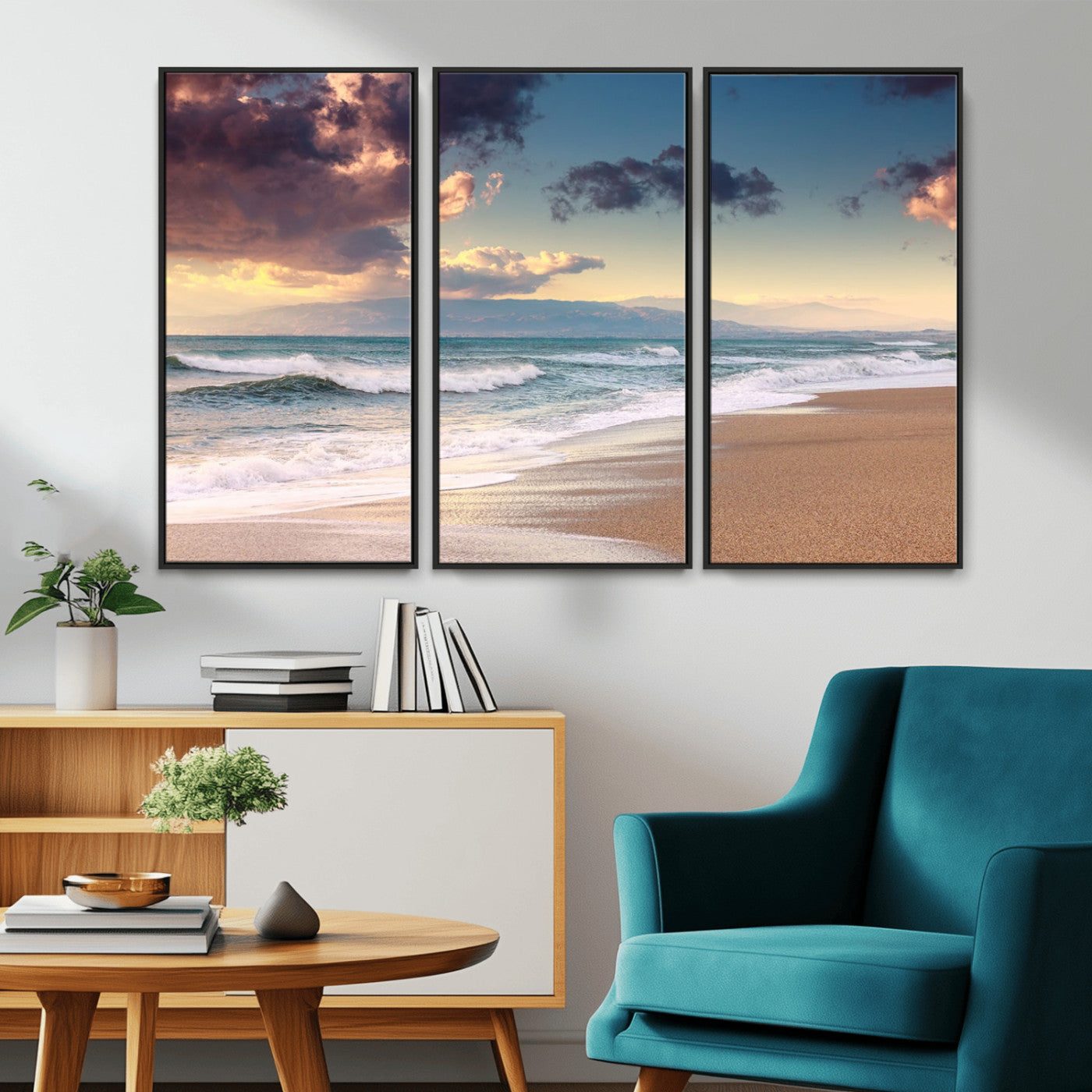 MGV-FC-48X32-3P - Cloudy Weather Beach Sunset Canvas Print | Sunrise Wall Art Canvas Print
