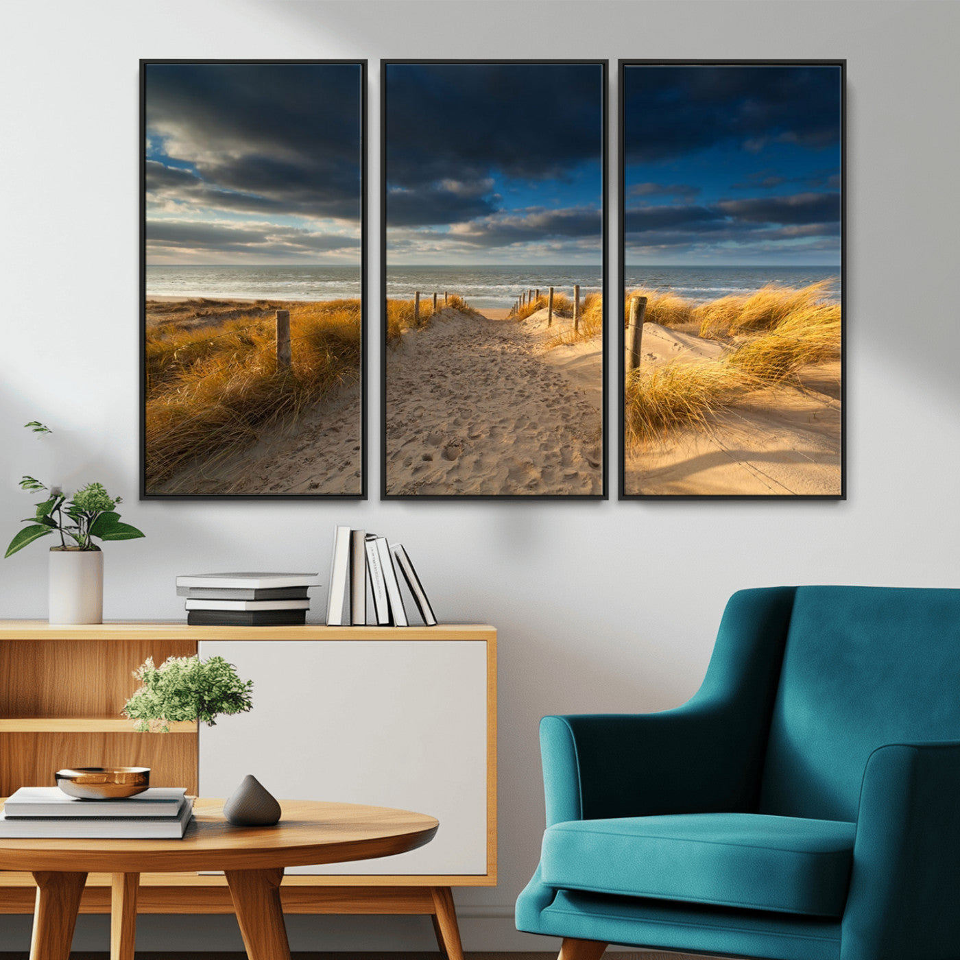 MGV-FC-48X32-3P - Ocean Beach Dark Clouds Wall Art Canvas Print