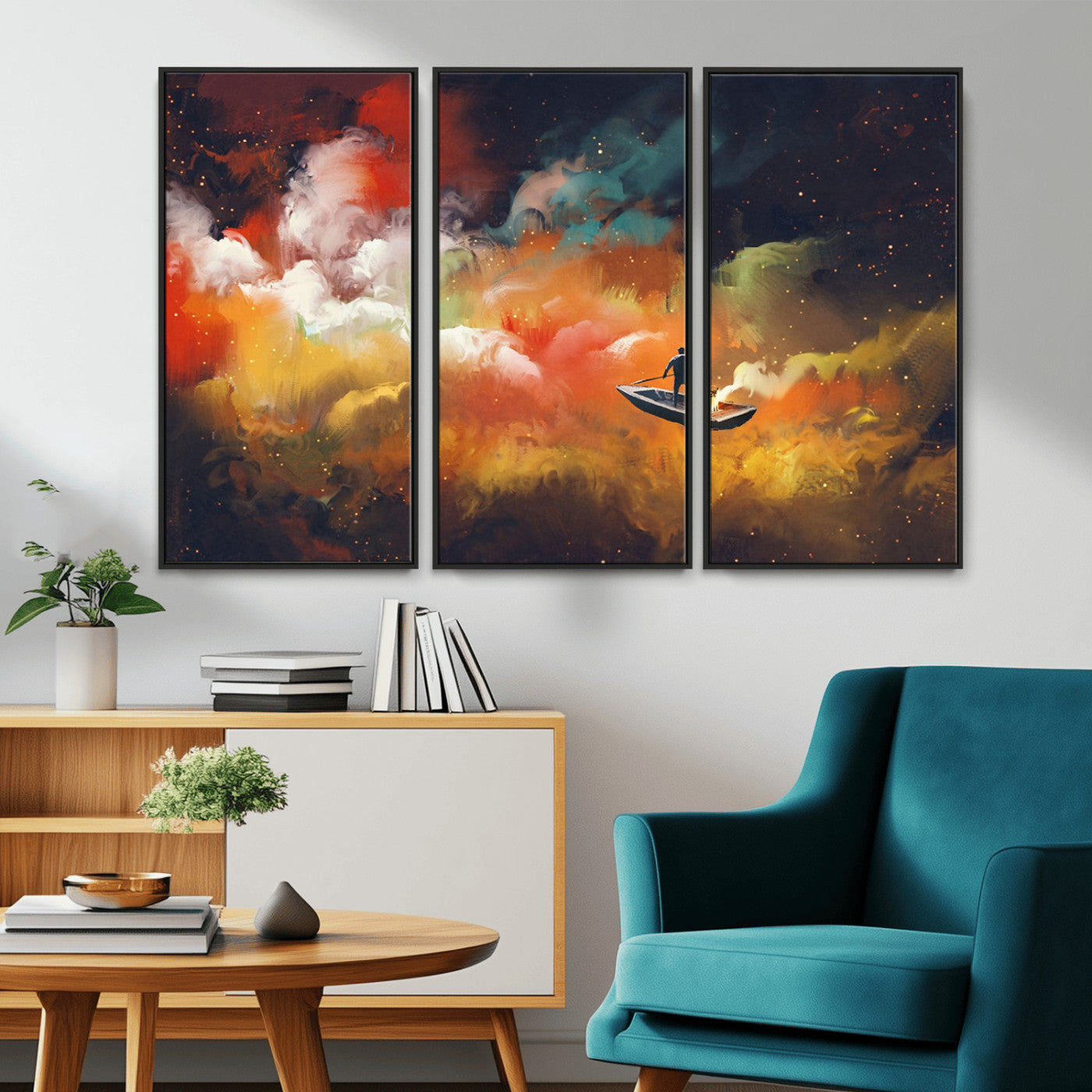 MGV-FC-48X32-3P - Surreal Space Adventure Canvas Wall Art – Dreamlike Abstract Galaxy Print – Framed and Ready to Hang for Living Room or Bedroom Decor