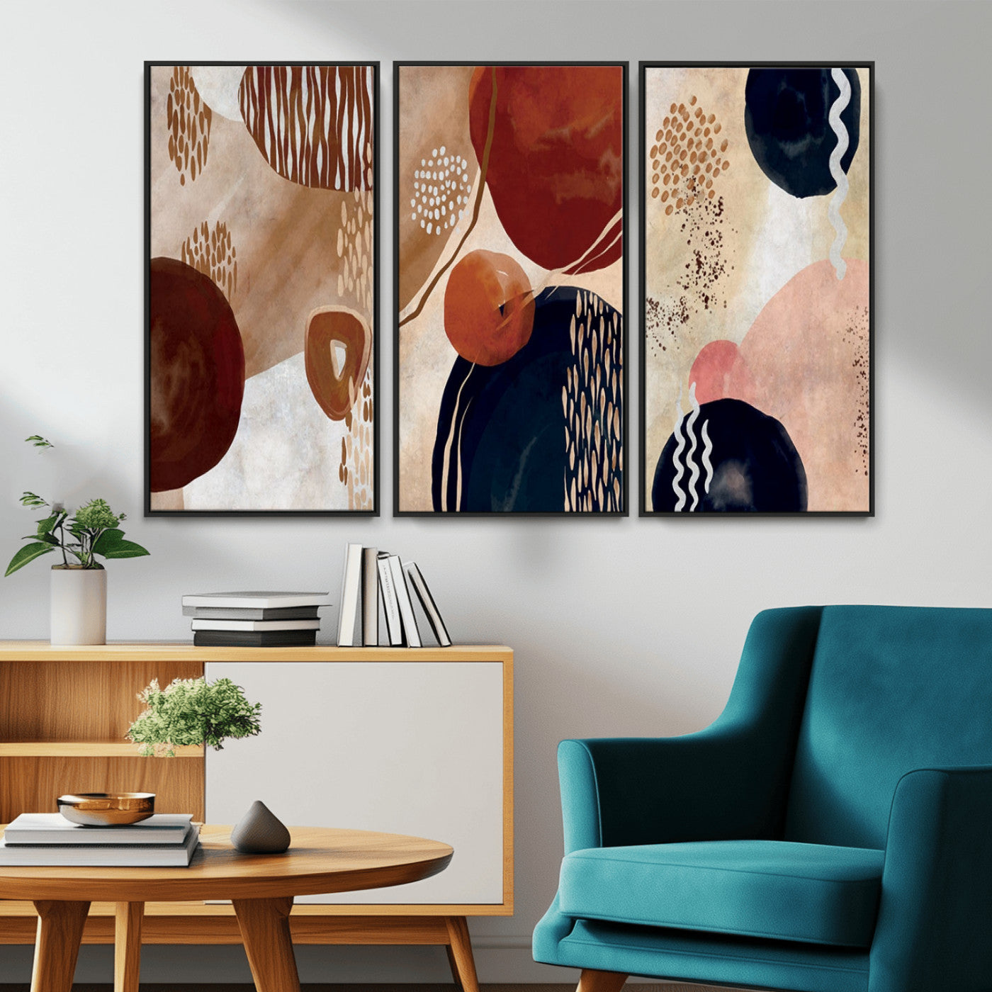 MGV-FC-48X32-3P - Boho Wall Art Canvas Print Set Mid-Century Prints Bohemian Wall Artwork Prints Boho Neutral