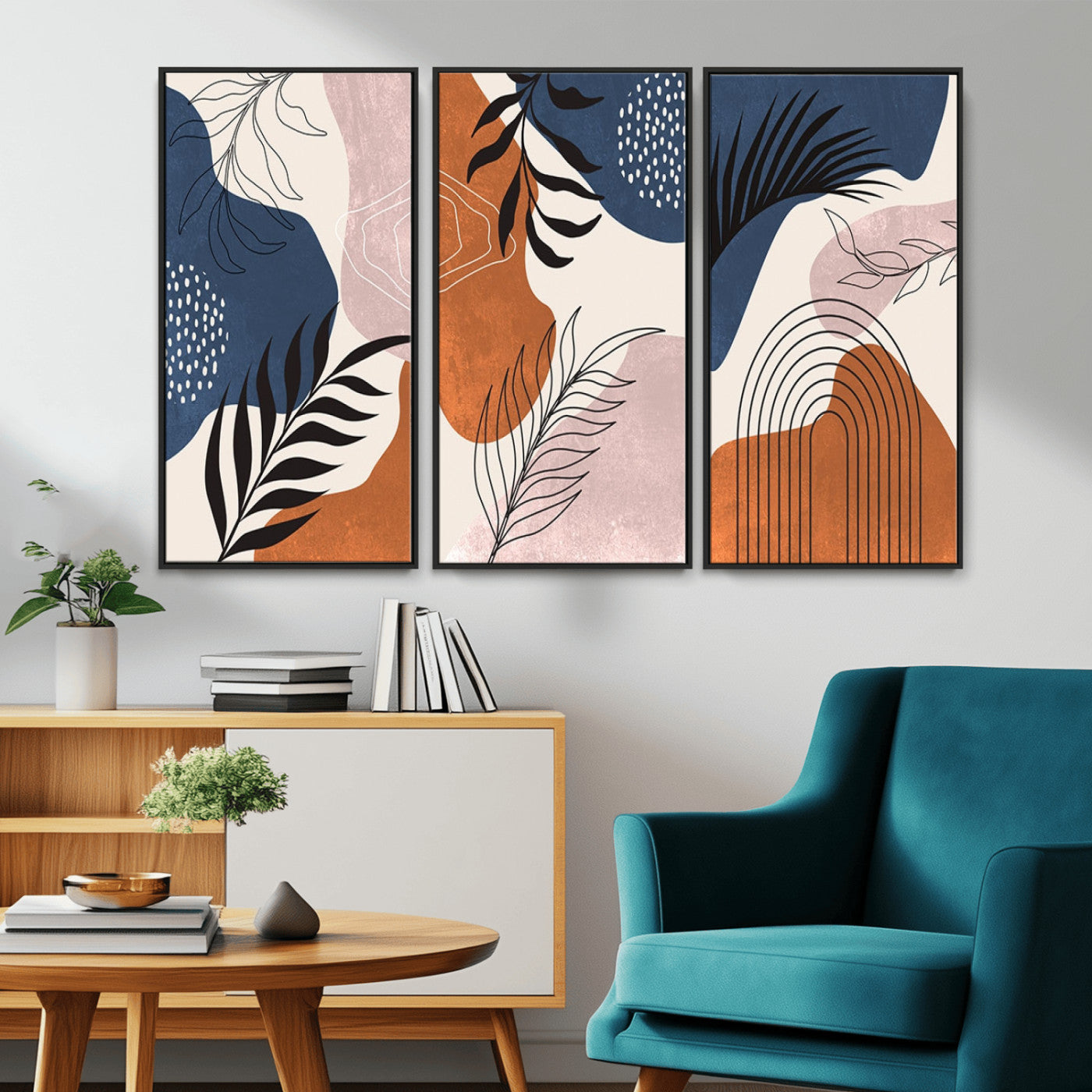 MGV-FC-48X32-3P - Boho Wall Art Canvas Print Set Mid-Century Prints Bohemian Wall Artwork Prints Boho Neutral,