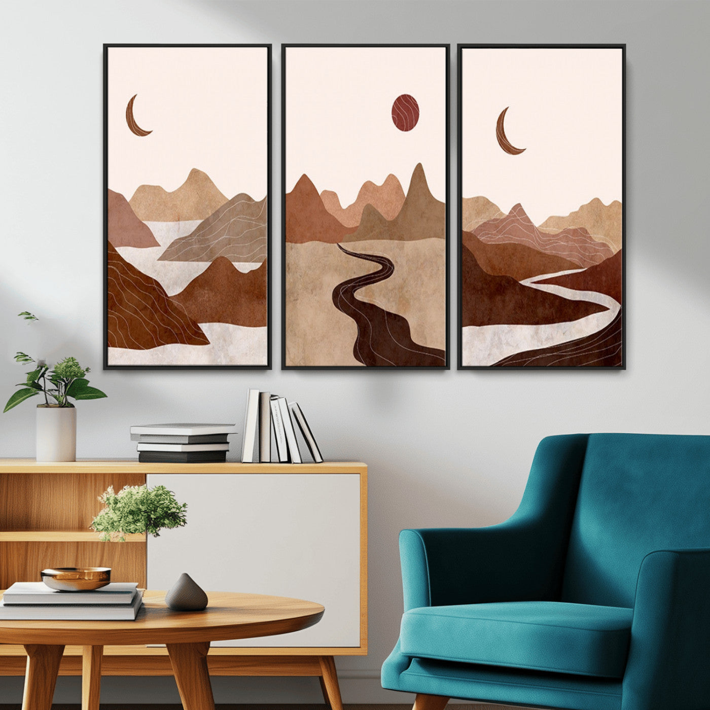 MGV-FC-48X32-3P - Boho Wall Art Canvas Print Set Mid-Century Prints Bohemian Wall Artwork Prints Boho Neutral