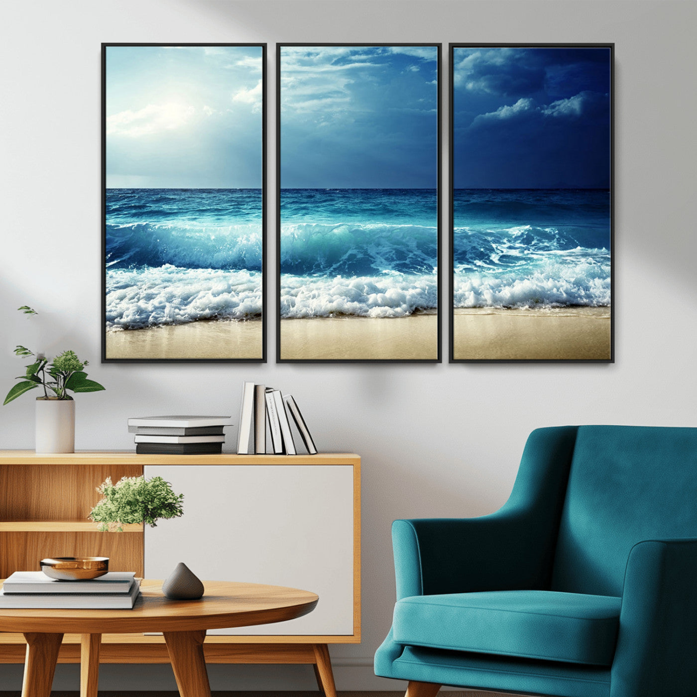 MGV-FC-48X32-3P - Majestic Ocean Wave Wall Art Canvas | 3 Panel Large Seascape Print for Living Room, Bedroom, Office Decor, Ready to Hang