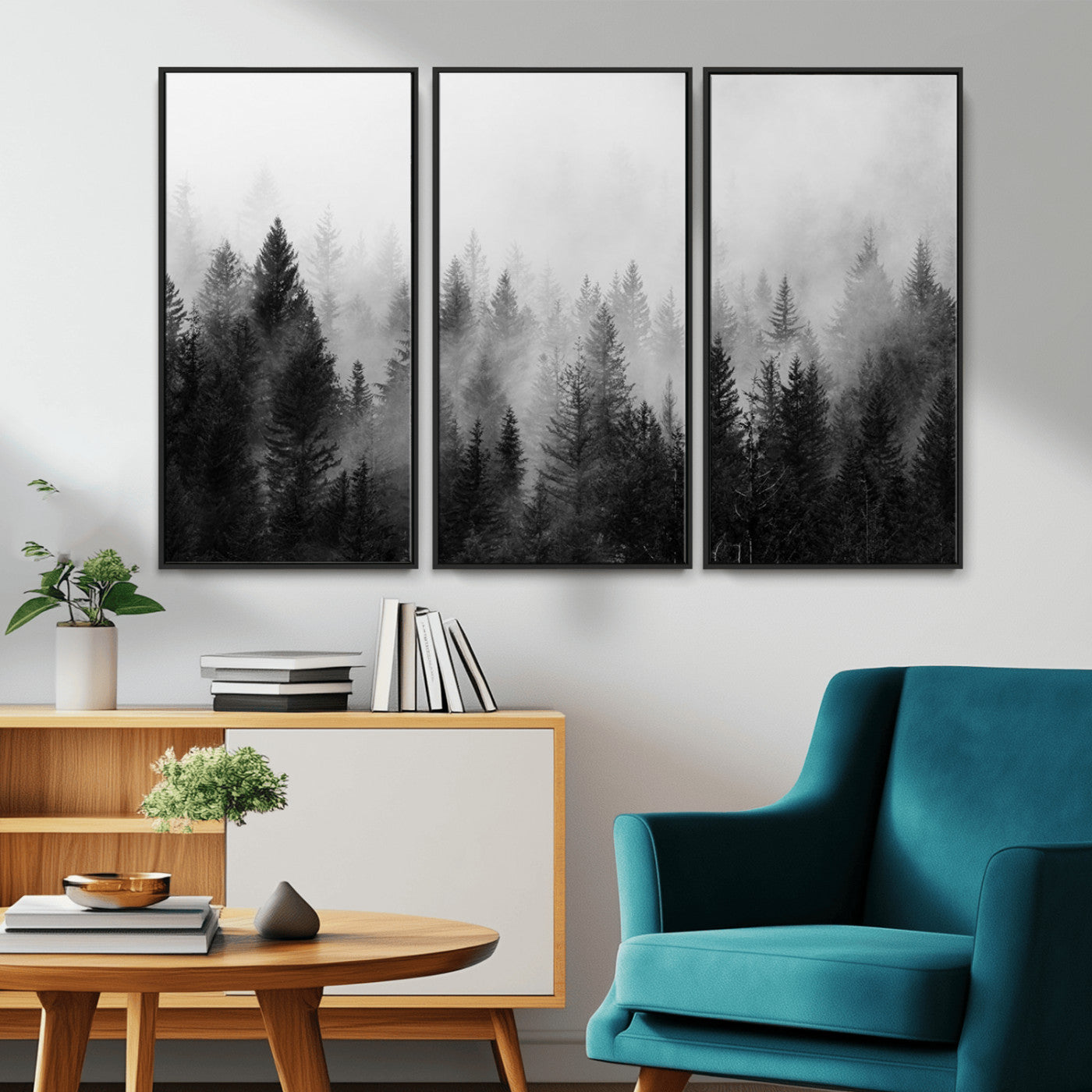 MGV-FC-48X32-3P - Fogy Forest Canvas Wall Art Print - Mountain Wall Art with Pine Trees and Misty Forest Canvas Print