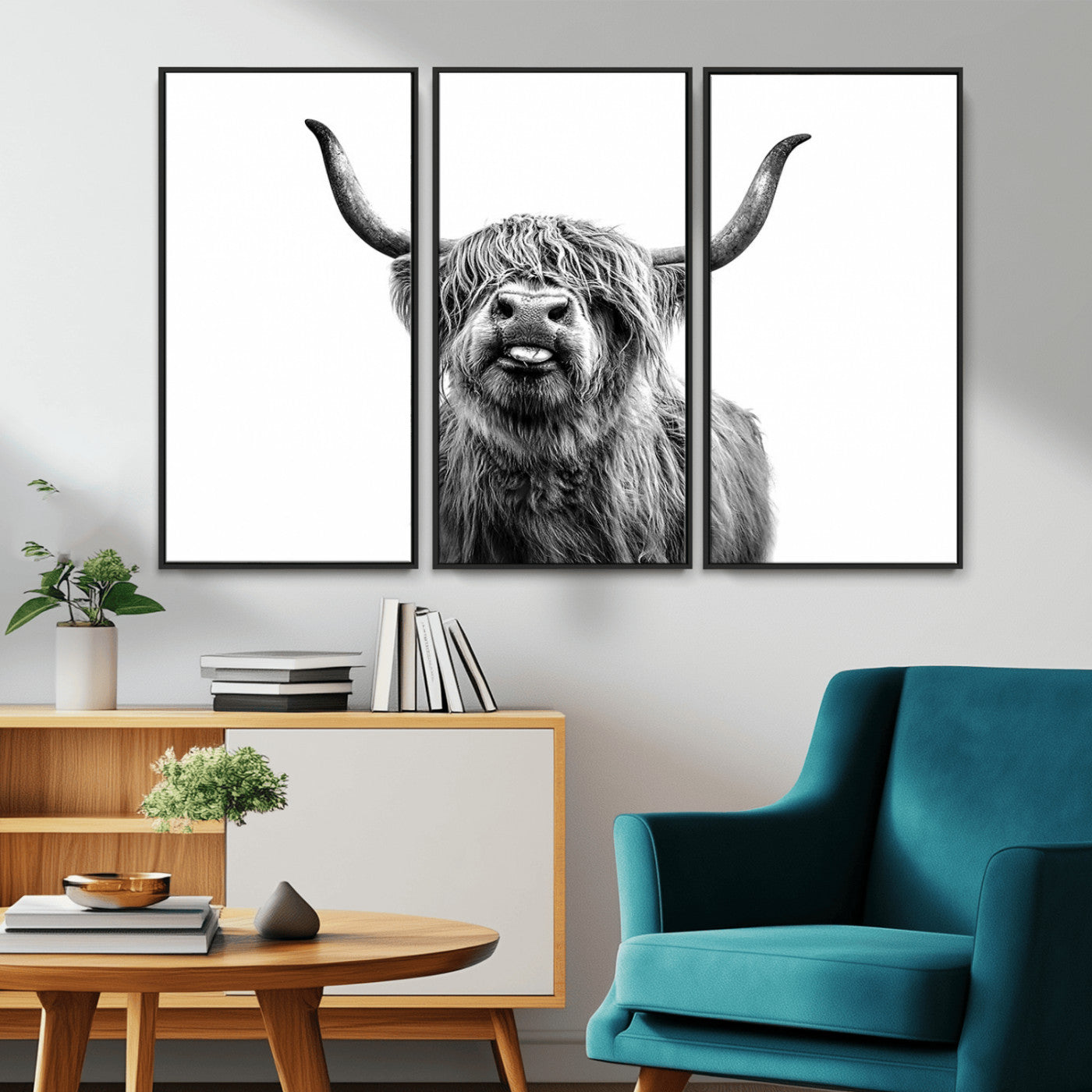 MGV-FC-48X32-3P - Fanny Scottish Highland Cow Cattle Art Print Farmhouse Wall Art Canvas Print