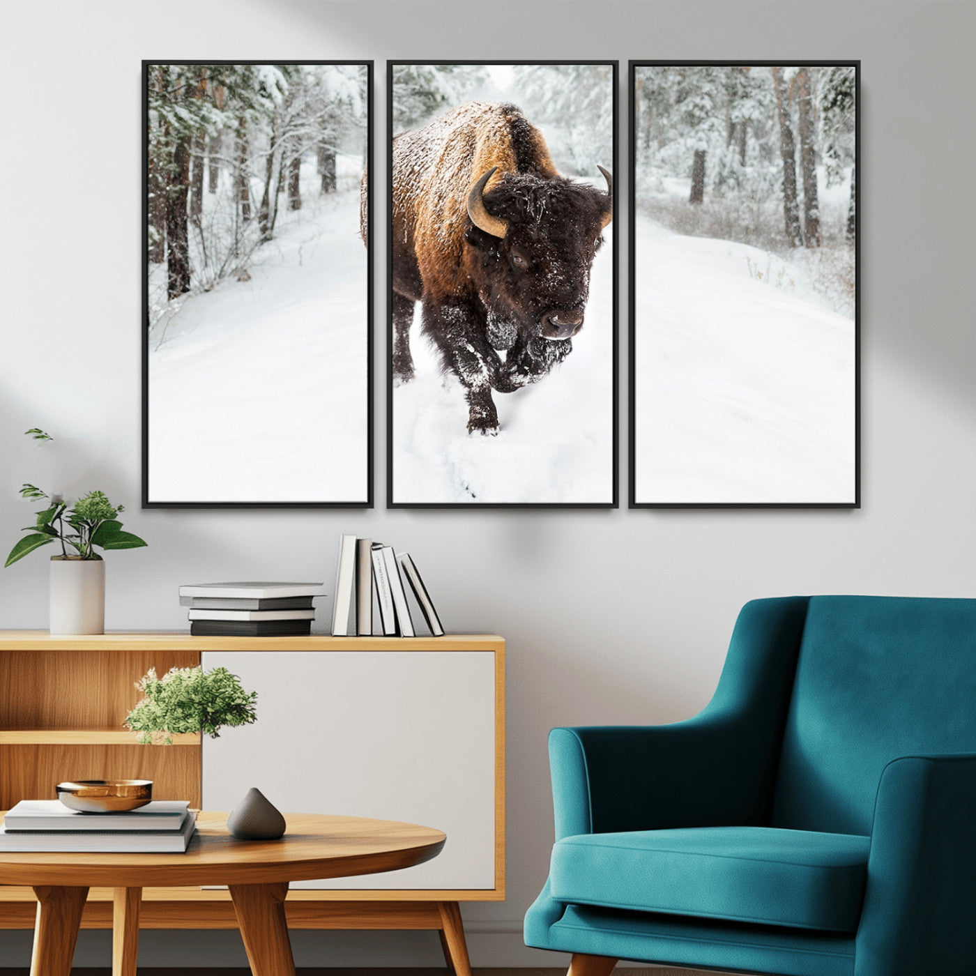 MGV-FC-48X32-3P - Bison Wall Art Canvas Print For Farmhouse, Animal Canvas Print, Wild Animal Wall Art