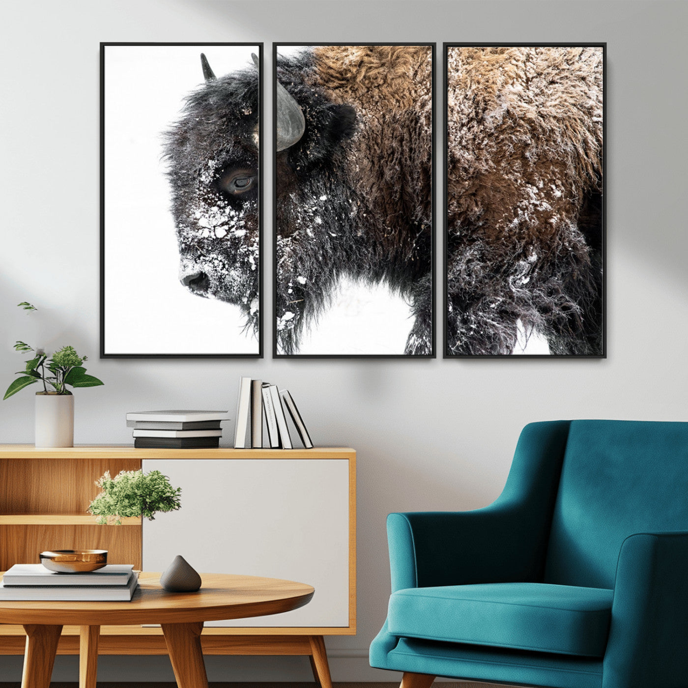MGV-FC-48X32-3P - American Bison Wall Art Print | Buffalo Canvas Wall Art |  Framed and Ready to Hang Bison Print for Living Room or Office