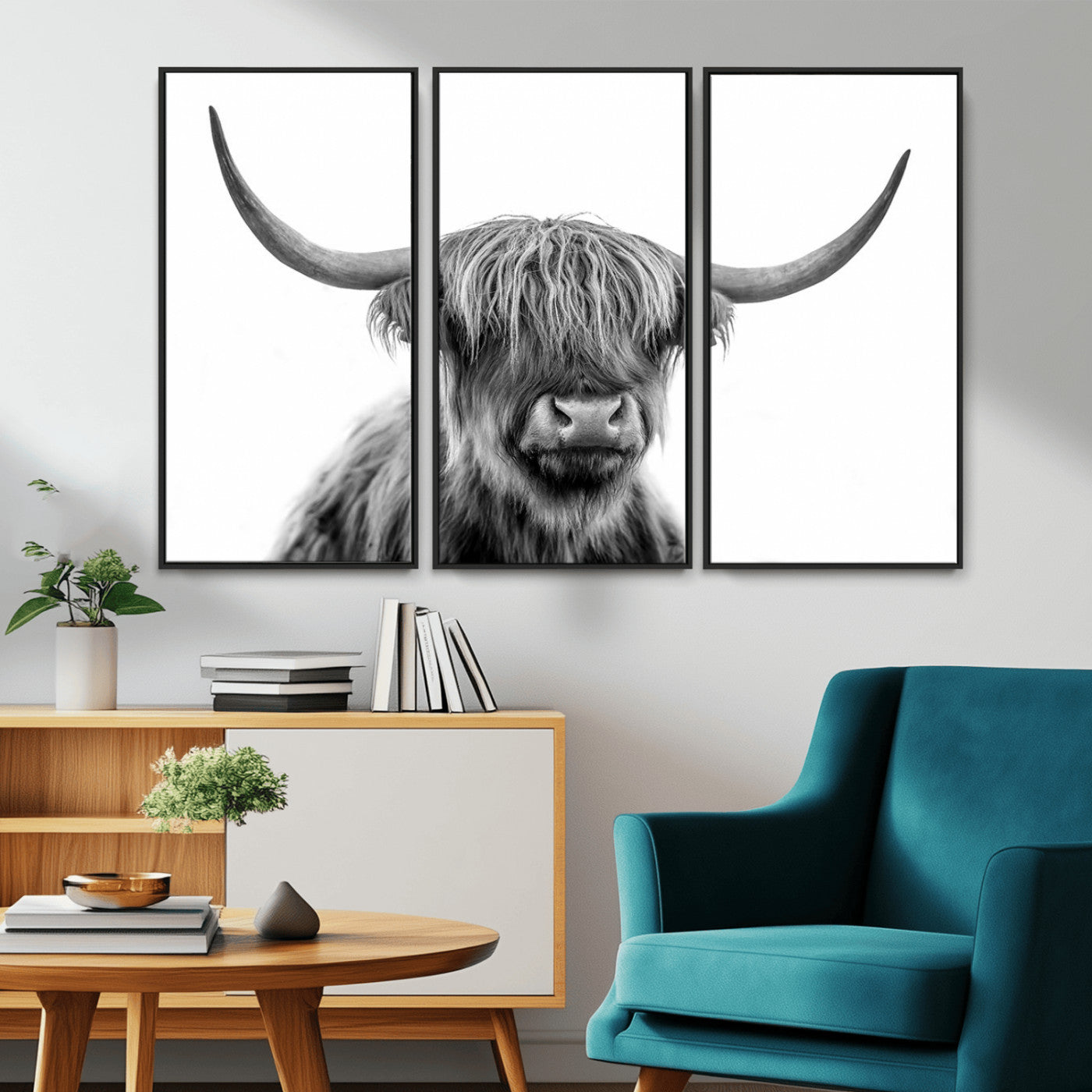 MGV-FC-48X32-3P - Scottish Highland Cow Cattle Art Print Wall Art Canvas Print for Farmhouse Decor, Framed Scottish