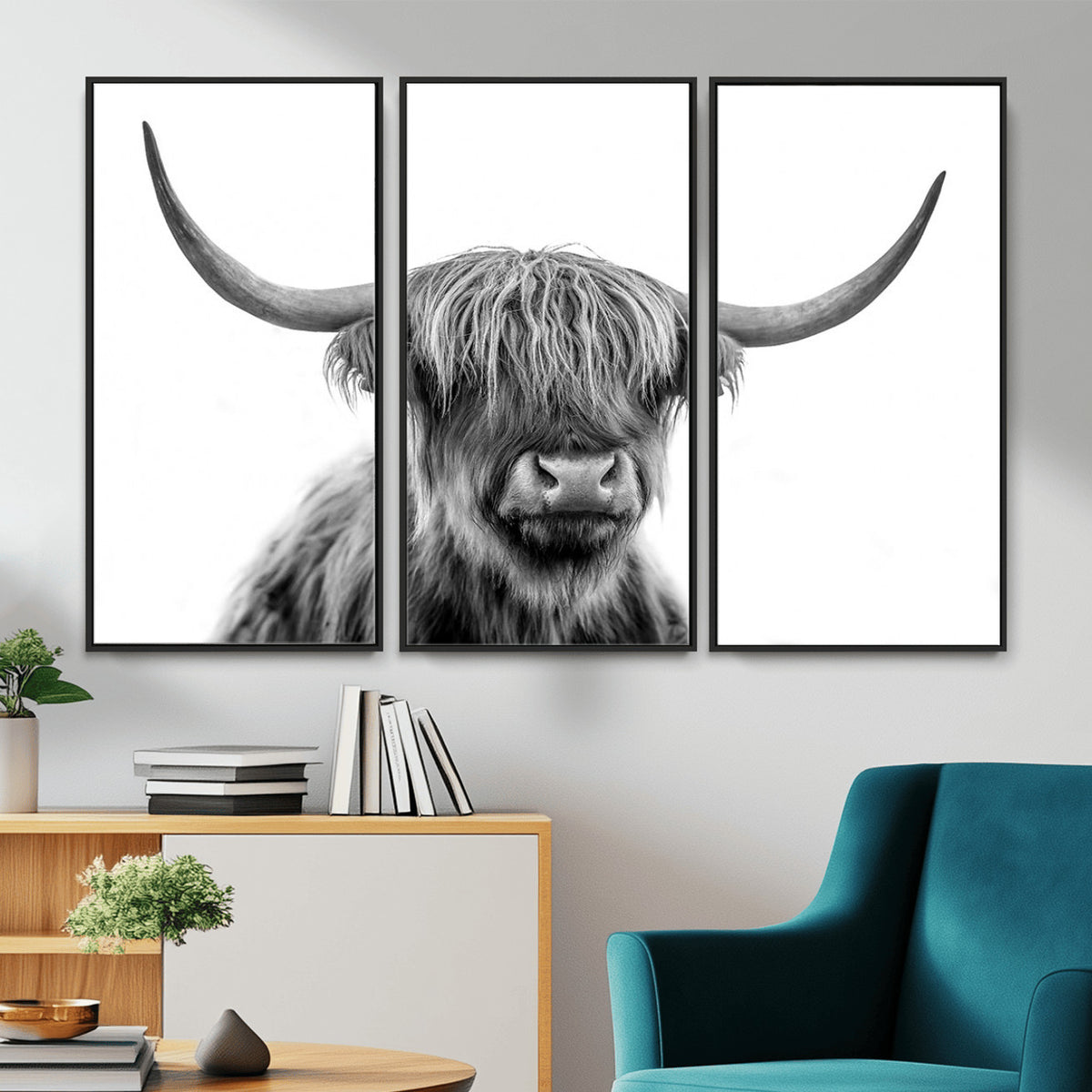 75503-_Poster-30x20 - Scottish Highland Cow Cattle Art Print Wall Art Canvas Print for Farmhouse Decor, Framed Scottish