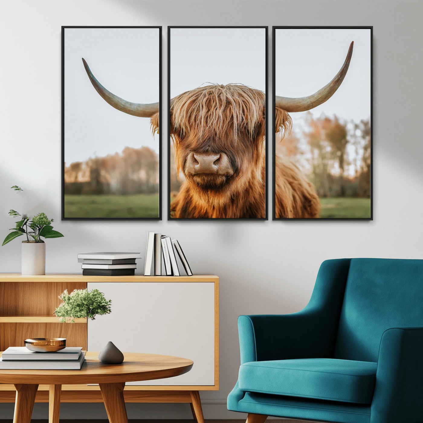 MGV-FC-48X32-3P - Highland Cow Animal Scottish Cattle Art Print Farmhouse Wall Art Canvas Print