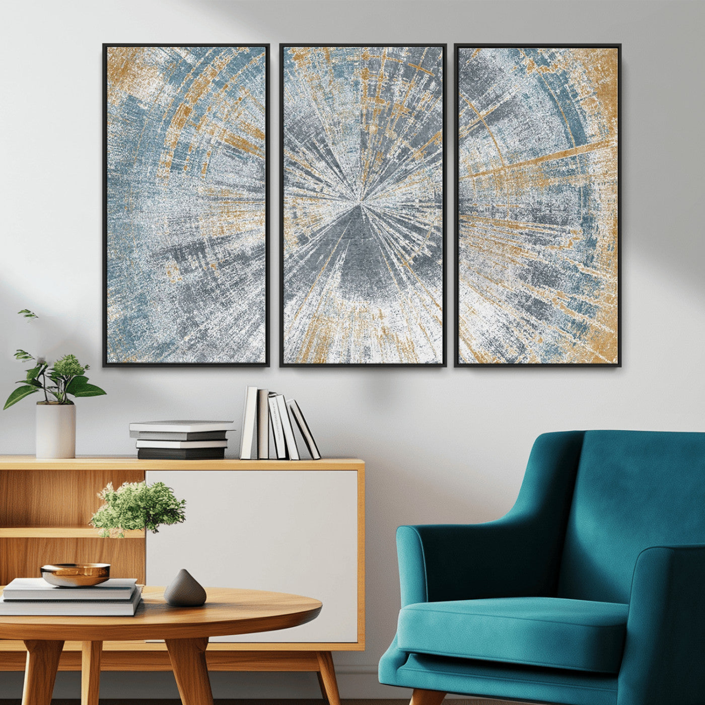 MGV-FC-48X32-3P - Radiant Abstract Wood Rings Canvas Art – Modern Triptych Wall Decor for Living Room or Farmhouse Decor