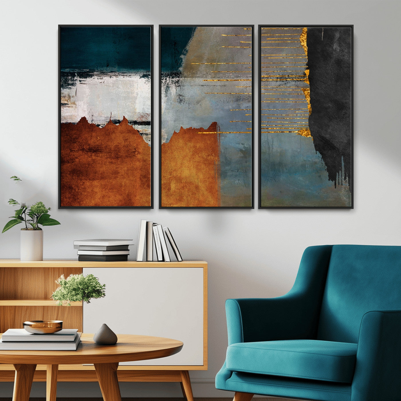 MGV-FC-48X32-3P - Modern Abstract Canvas Art Canvas Print - Framed and Ready to Hang Artwork for Contemporary Living Room or Office Decor