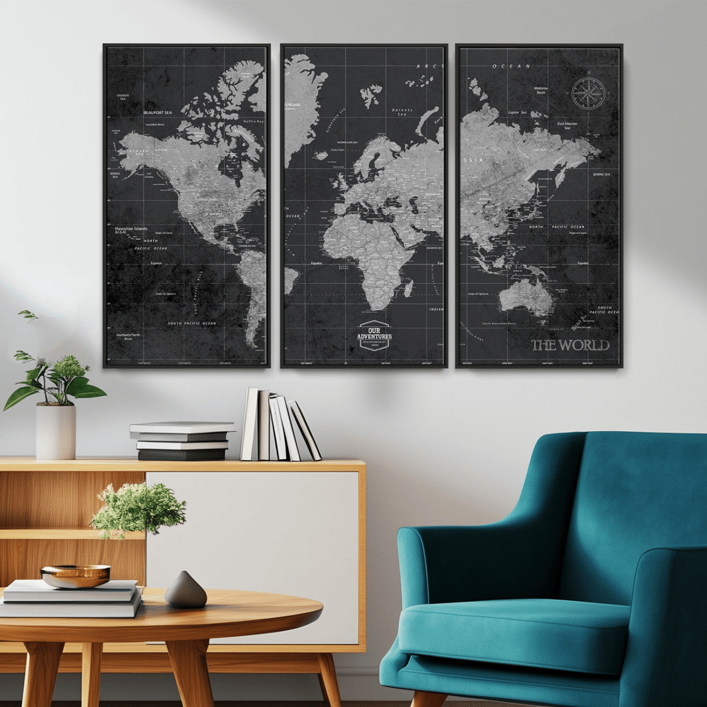 MGV-FC-48X32-3P - Push Pin World Map Canvas Print – Framed Wall Art for Couples to Track Their Travels – Anniversary