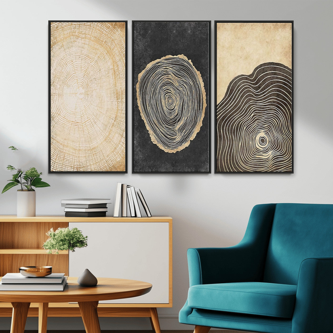 MGV-FC-48X32-3P - Tree Rings Canvas Wall Art Print – Minimalist Natural History in Modern Decor - Minimalist Boho Wall