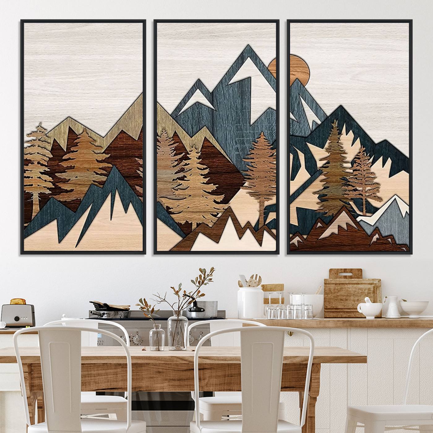 67950-MGV-CV-36X24-Rustic Abstract Wood Panel Effect Canvas Mountain Range Top Wood Wall Art Canvas Print