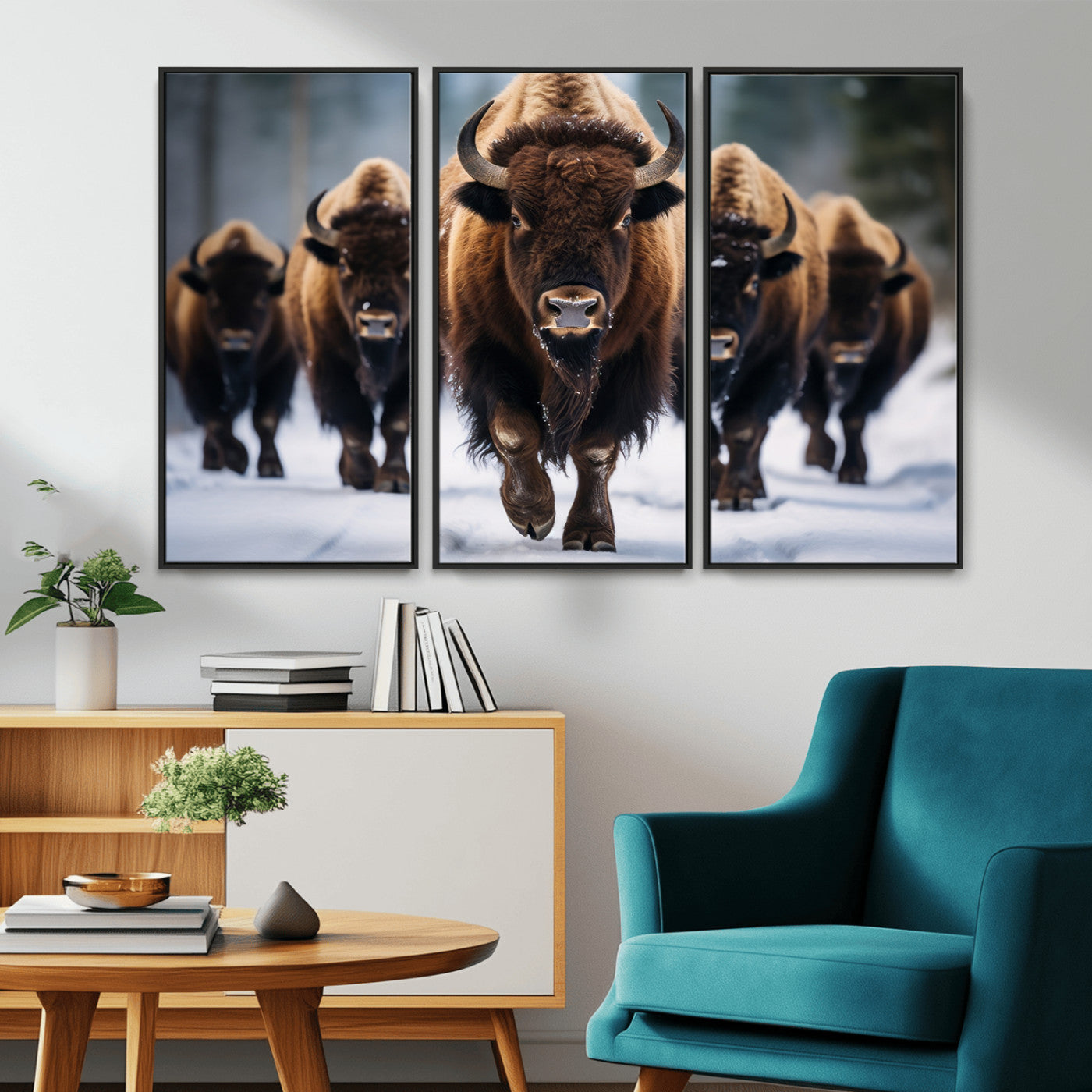 MGV-FC-48X32-3P - Buffalo Wall Art Canvas Print, American Bison Herd Wall Art Canvas Print - Bison Canvas Print