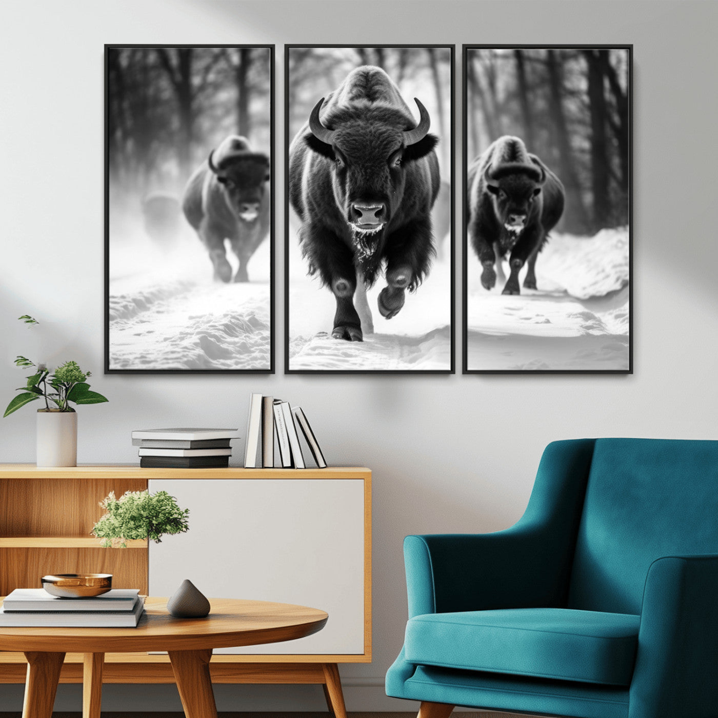 MGV-FC-48X32-3P - Buffalo Wall Art Canvas Print, Bison Family Wall Art Canvas Print