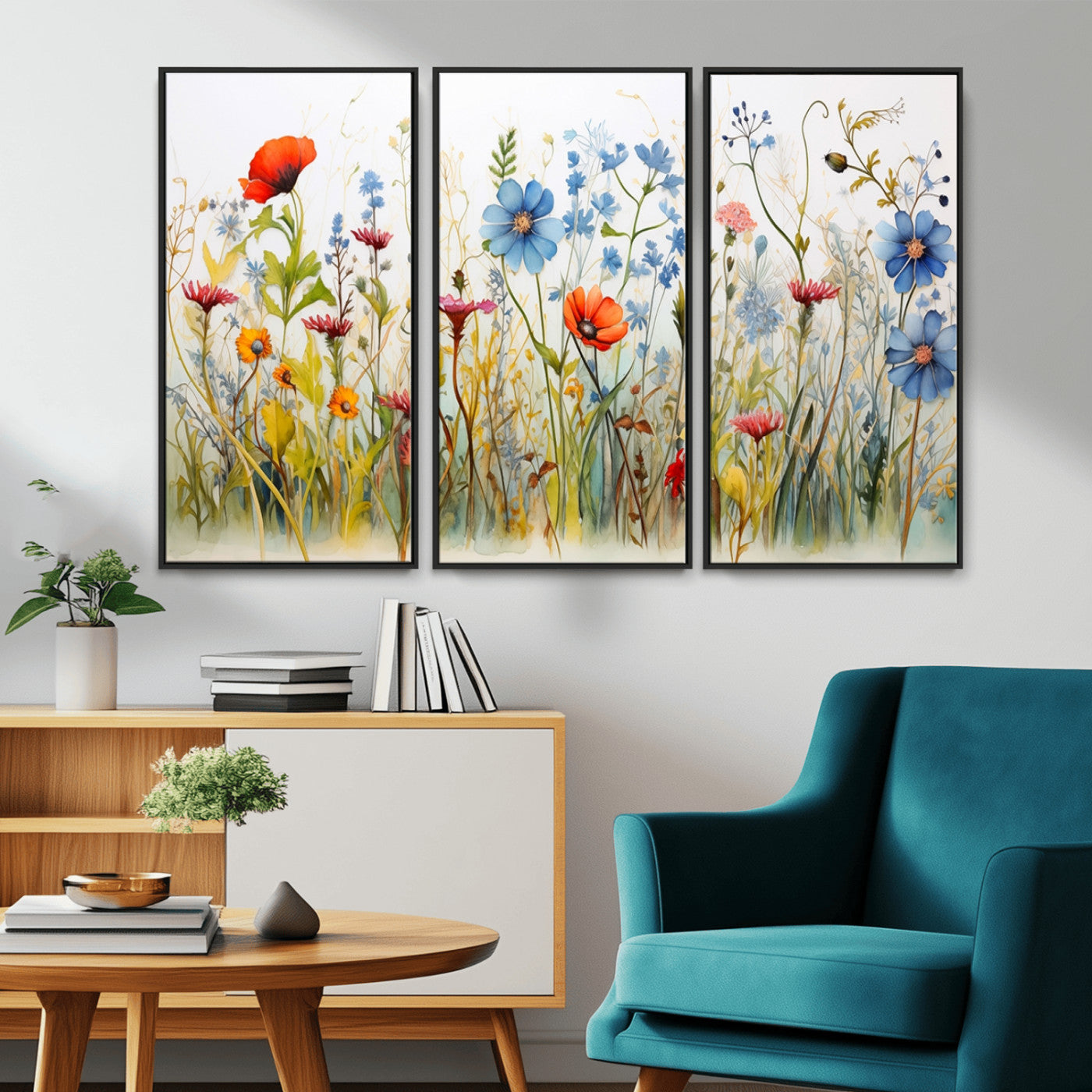 MGV-FC-48X32-3P - Colorful Wildflower Canvas Wall Art - Vibrant Floral Botanical Print, Bright Nature Decor for Living