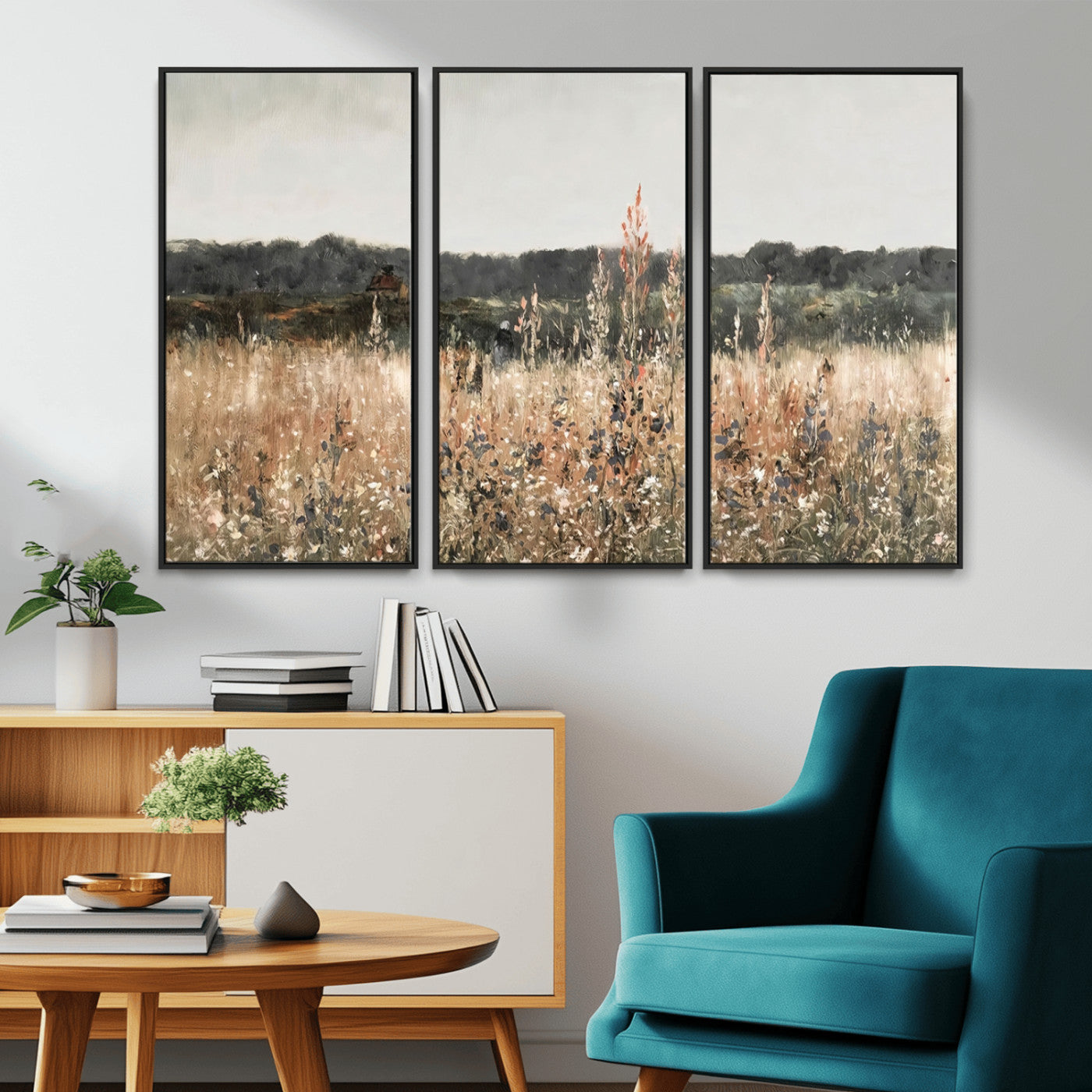 MGV-FC-48X32-3P - Abstract Wildflower Art Field Landscape Oil Painting Print, Country Field Wall Art - Framed Ready to Hang