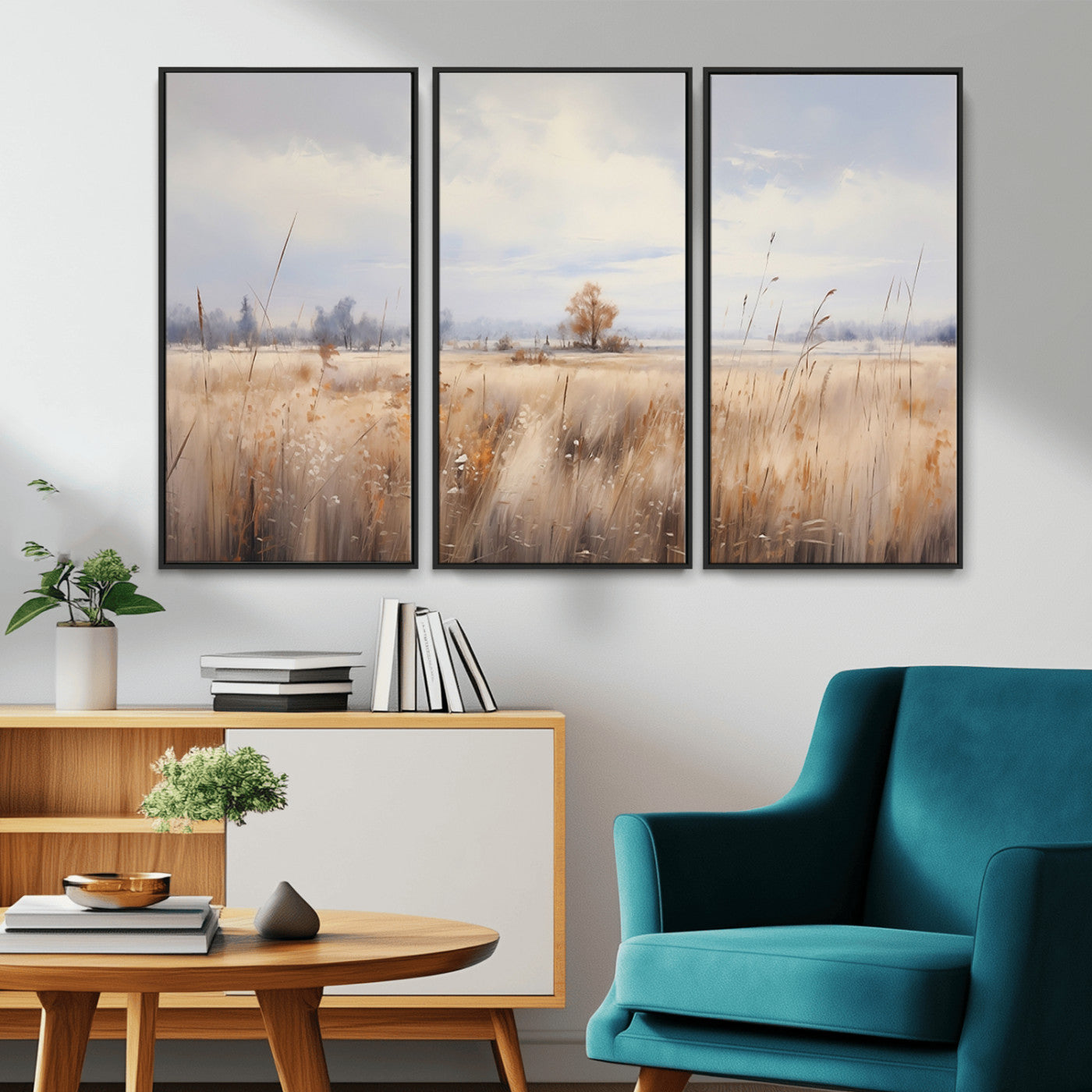 MGV-FC-48X32-3P - Golden Fields Wall Art Print Canvas – Serene Landscape of Nature’s Tranquility in Minimalist for