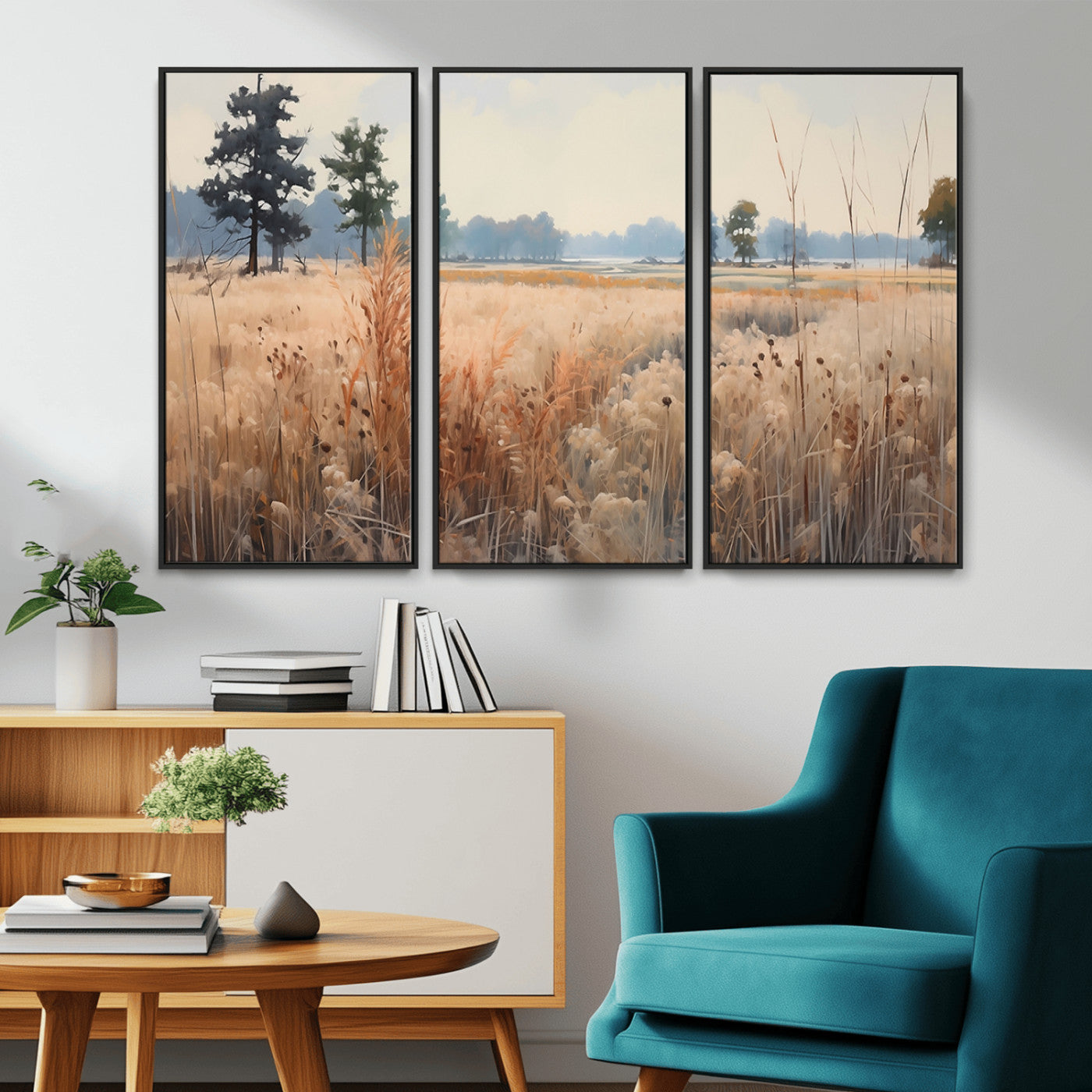 -Golden Fields Canvas Wall Art Print – Serene Landscape of Nature’s Tranquility in Minimalist Modern