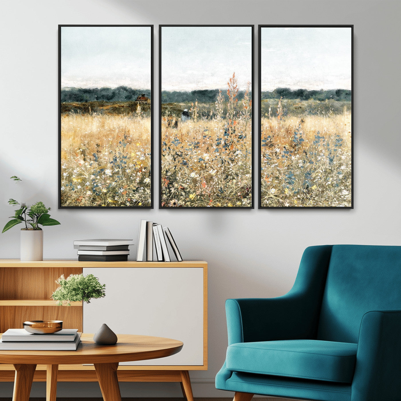 MGV-FC-48X32-3P - Wildflower Field Wall Art Canvas | Nature-Inspired Landscape Canvas Print for Living Room or Office | Rustic Floral Decor