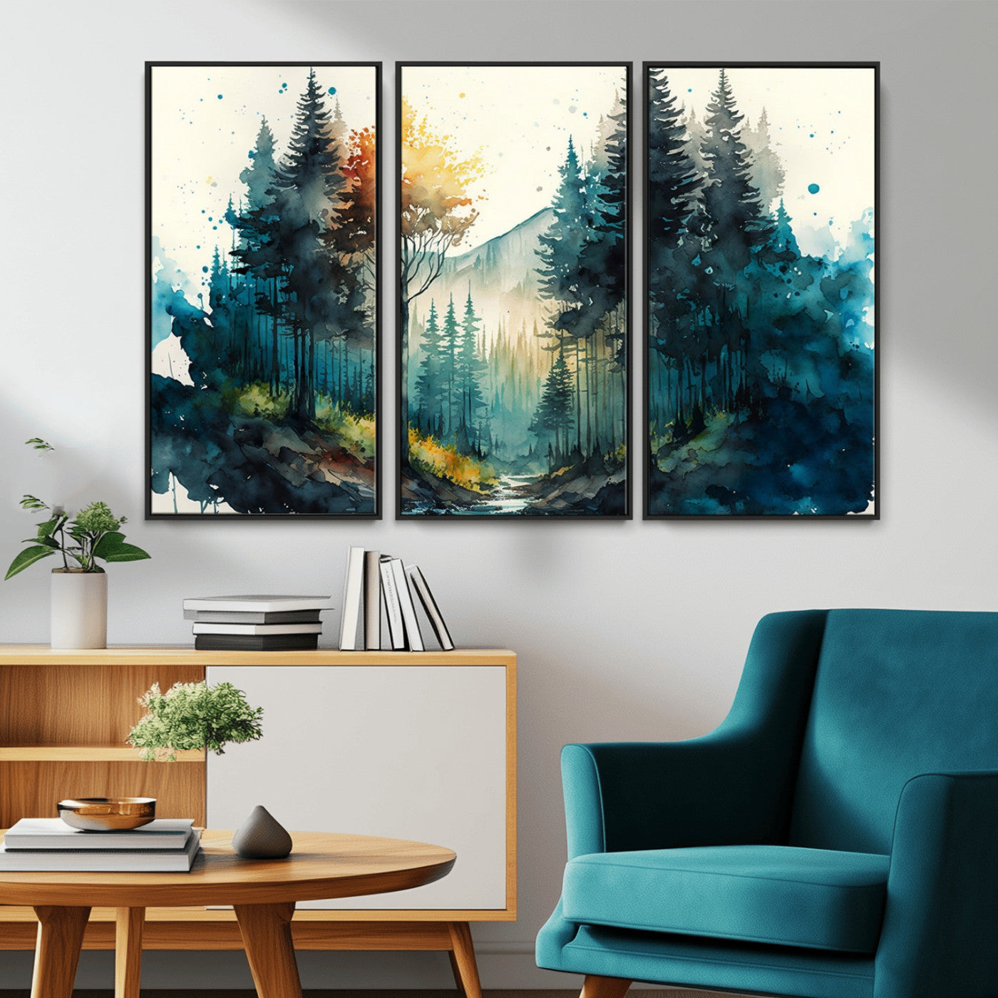 MGV-FC-48X32-3P - Watercolor Trees Forest Abstract Wall Art Canvas Print
