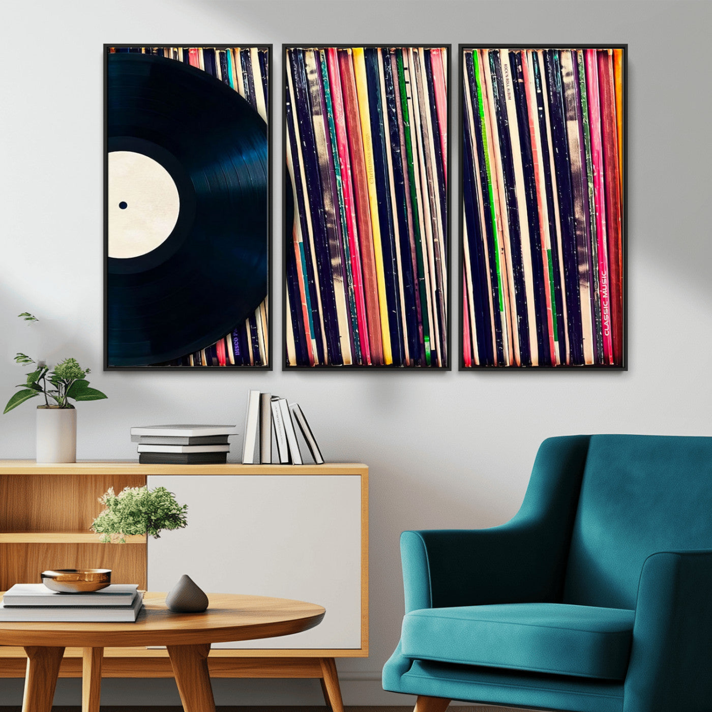 MGV-FC-48X32-3P - Vinyl Record and Album Collection Canvas Wall Art - Retro Music Decor for Living Room, Vintage Vinyl Lover’s Set