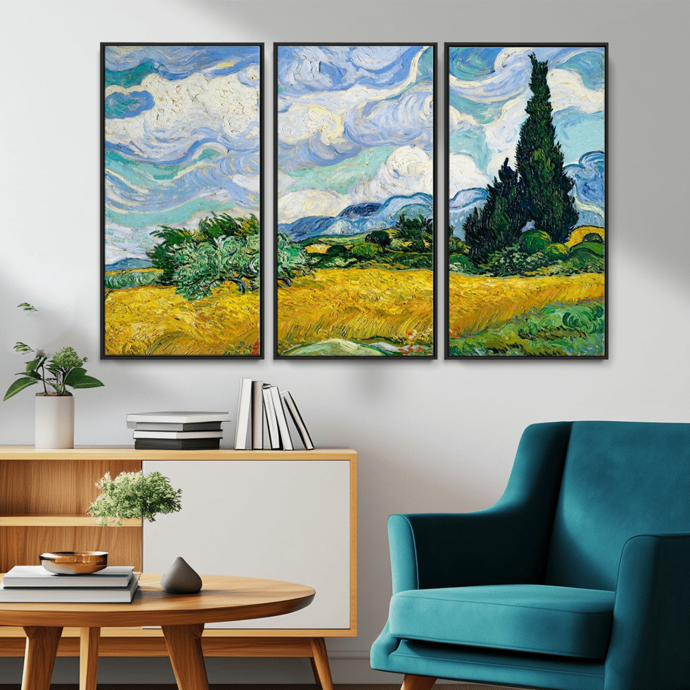 MGV-FC-48X32-3P - Wheatfield With Cypresses By Van Gogh Painting Wall Art Canvas Print