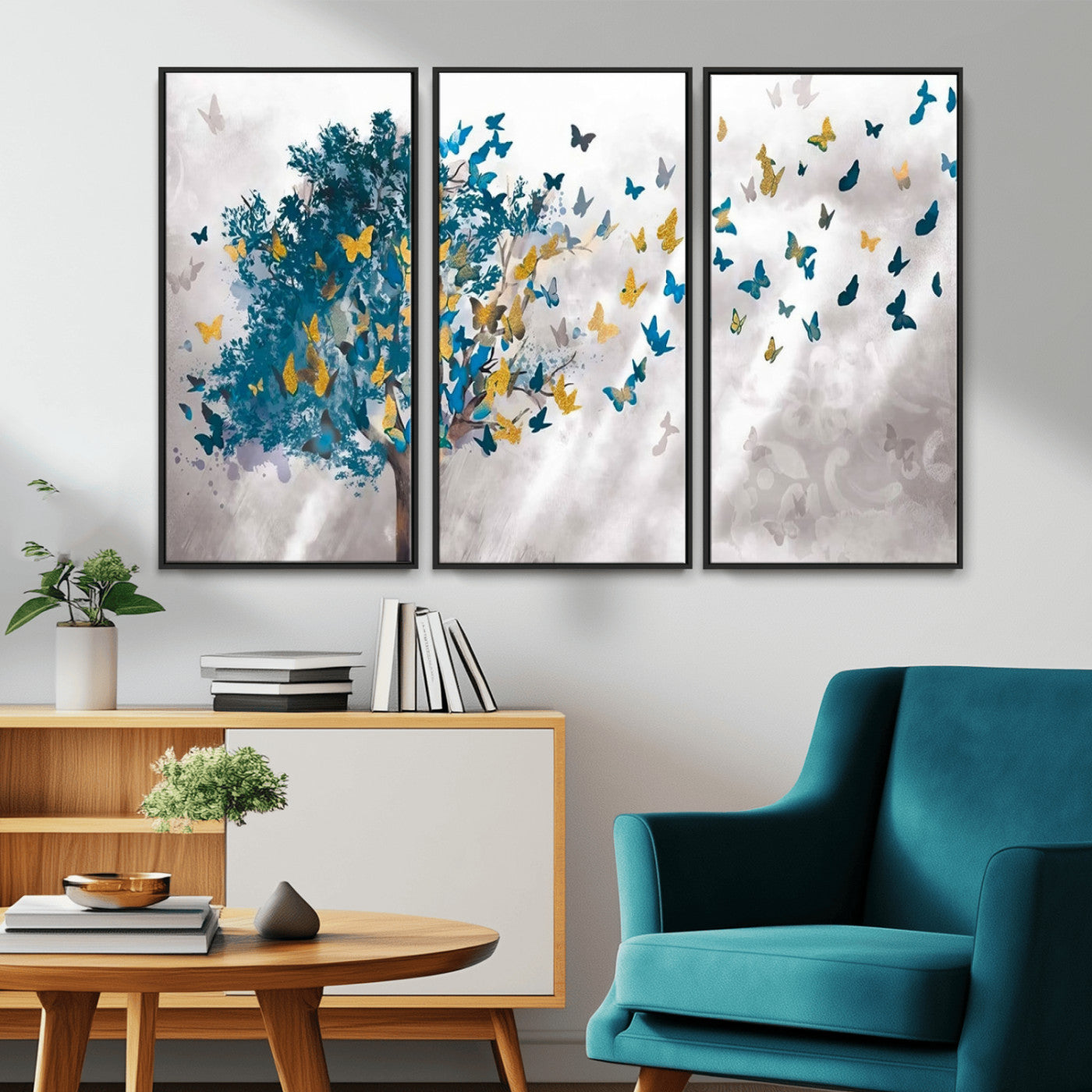 MGV-FC-48X32-3P - Tree Butterfly Abstract Tree and Butterfly Wall Art Canvas Print