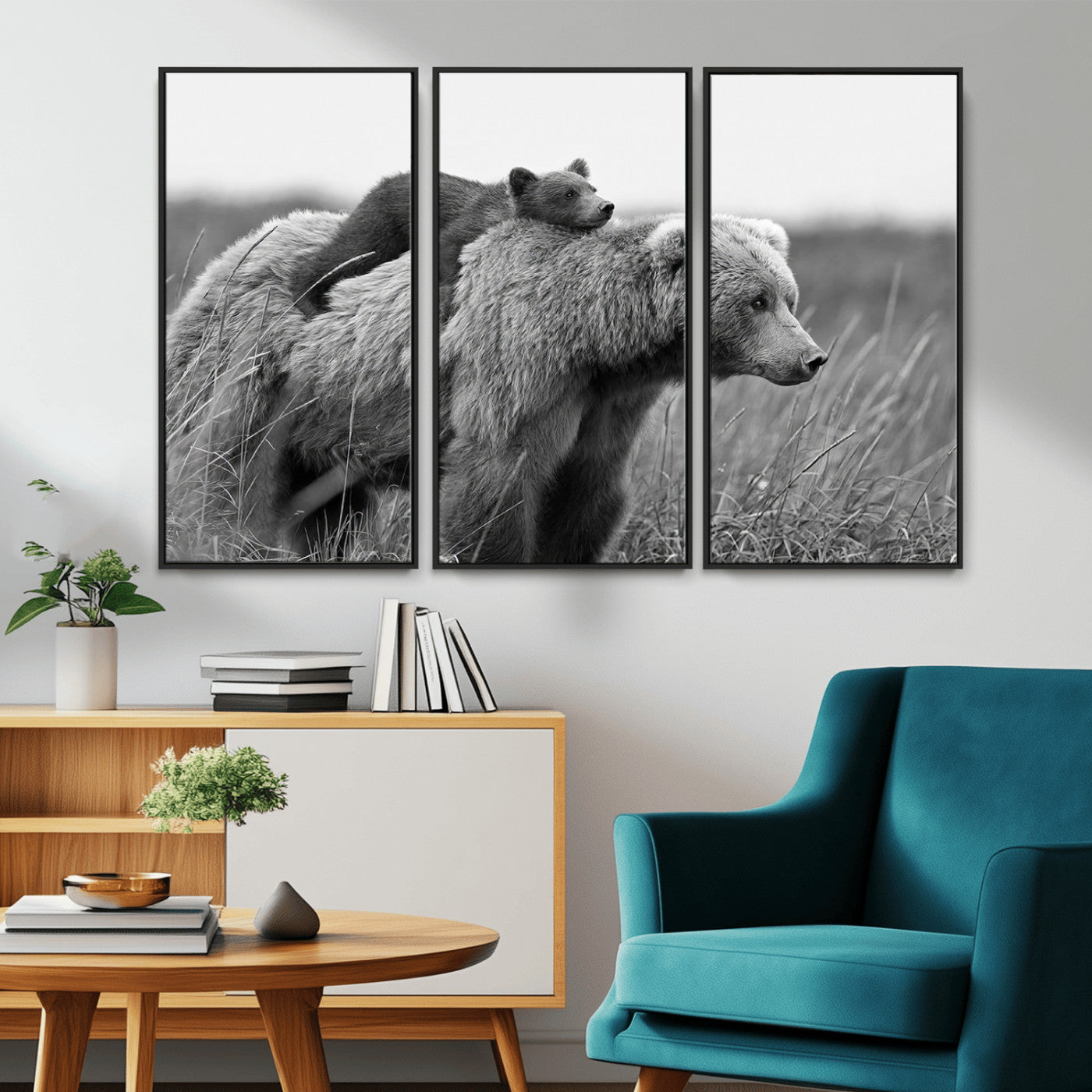 MGV-FC-48X32-3P - Bear and Cub Wall Art Canvas | 399 Bear Cub Wildlife-Inspired Animal Art for Living Room or Office | Grizzly Bear Print of Photography