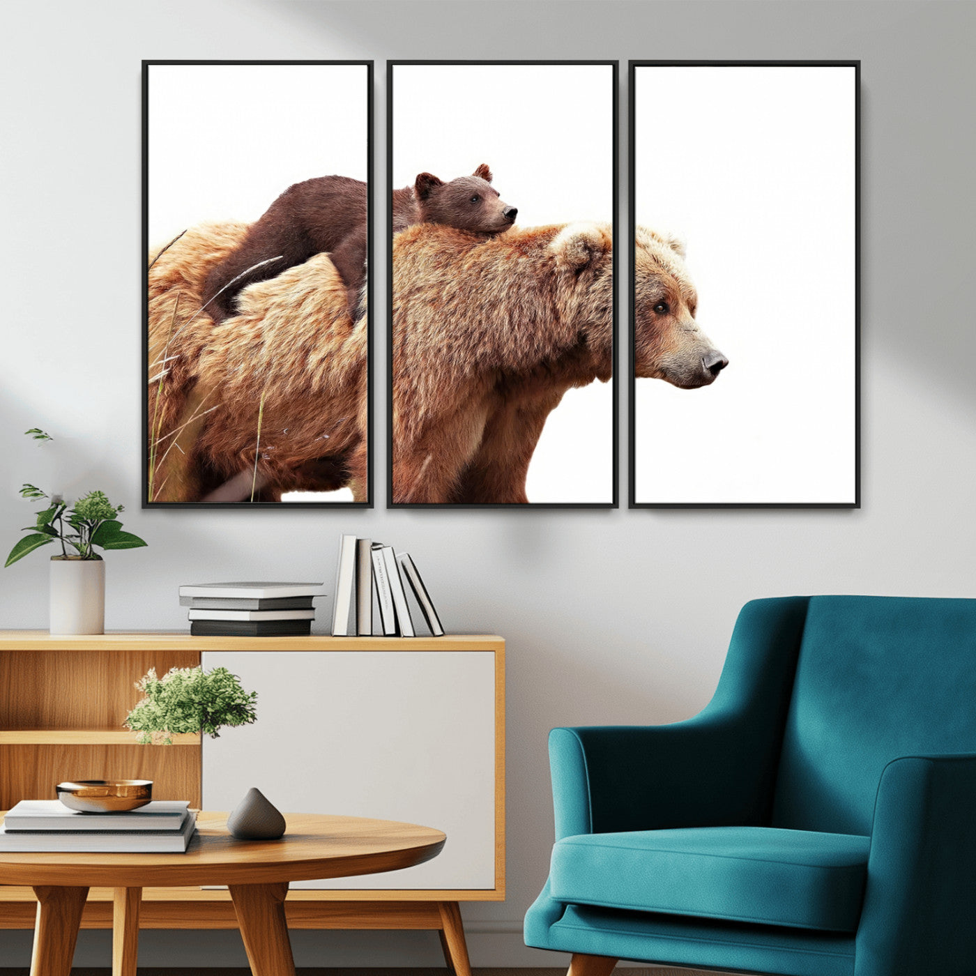 MGV-FC-48X32-3P - Mother and Baby Bear Canvas Wall Art - Adorable Wildlife Animal Print, Cozy Rustic Decor for Living Room,