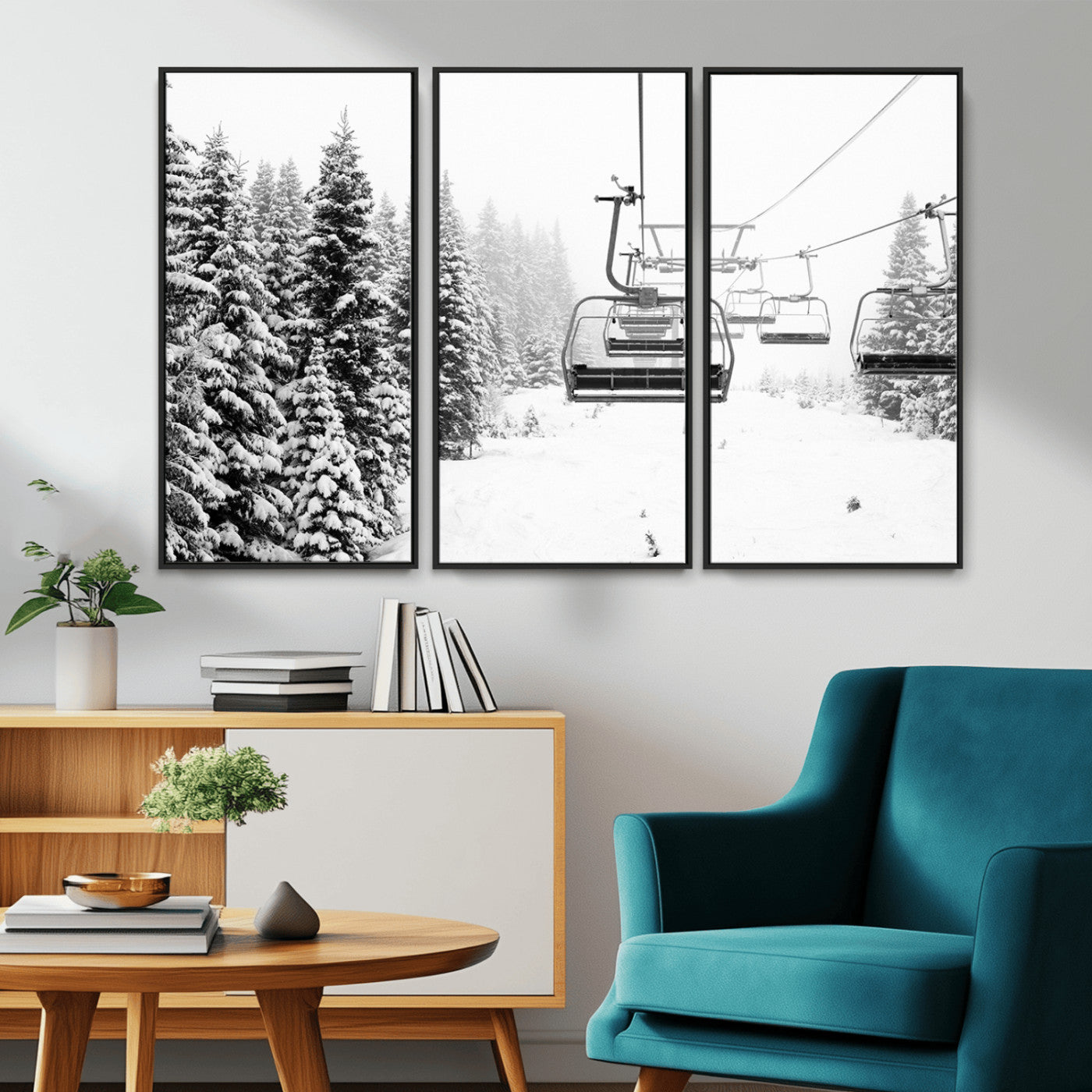 MGV-FC-48X32-3P - Ski Wall Art - Ski Lift Wall Art Canvas Print Snow Covered Spruce Trees Winter Wall Art Ski Skier Gift Ski Resort Canvas Wall Art