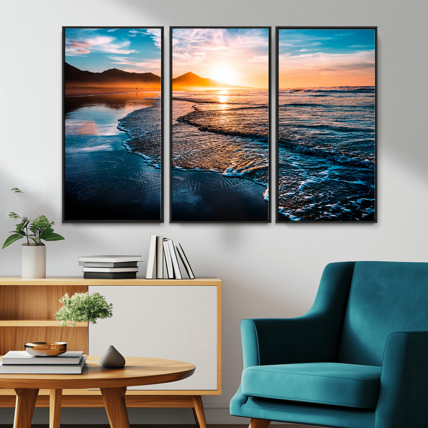 MGV-FC-48X32-3P - Beach Ocean Sunset on the Sea Wall Art Canvas, Beach Ocean Sunset Canvas Print