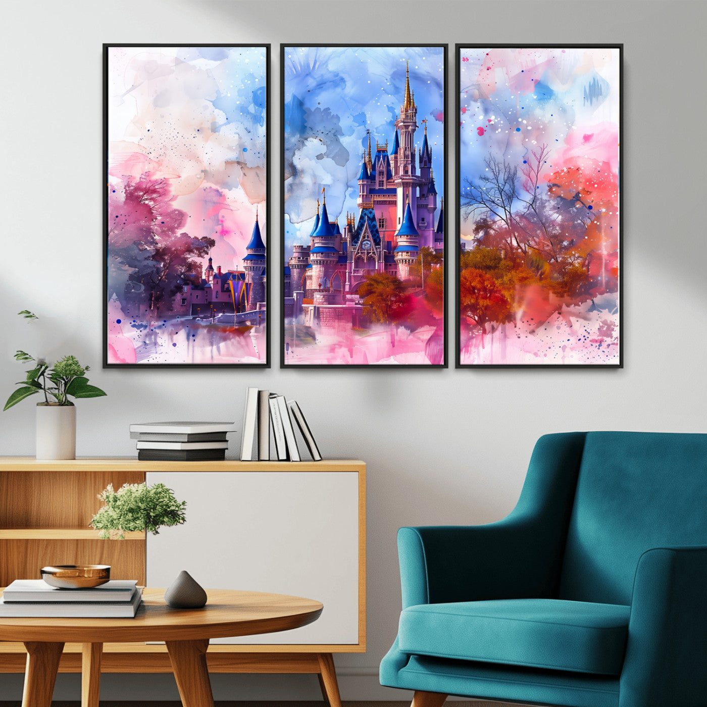 MGV-FC-48X32-3P - Disney Wall Art: Dreamy Watercolor Cinderella Castle Canvas Print