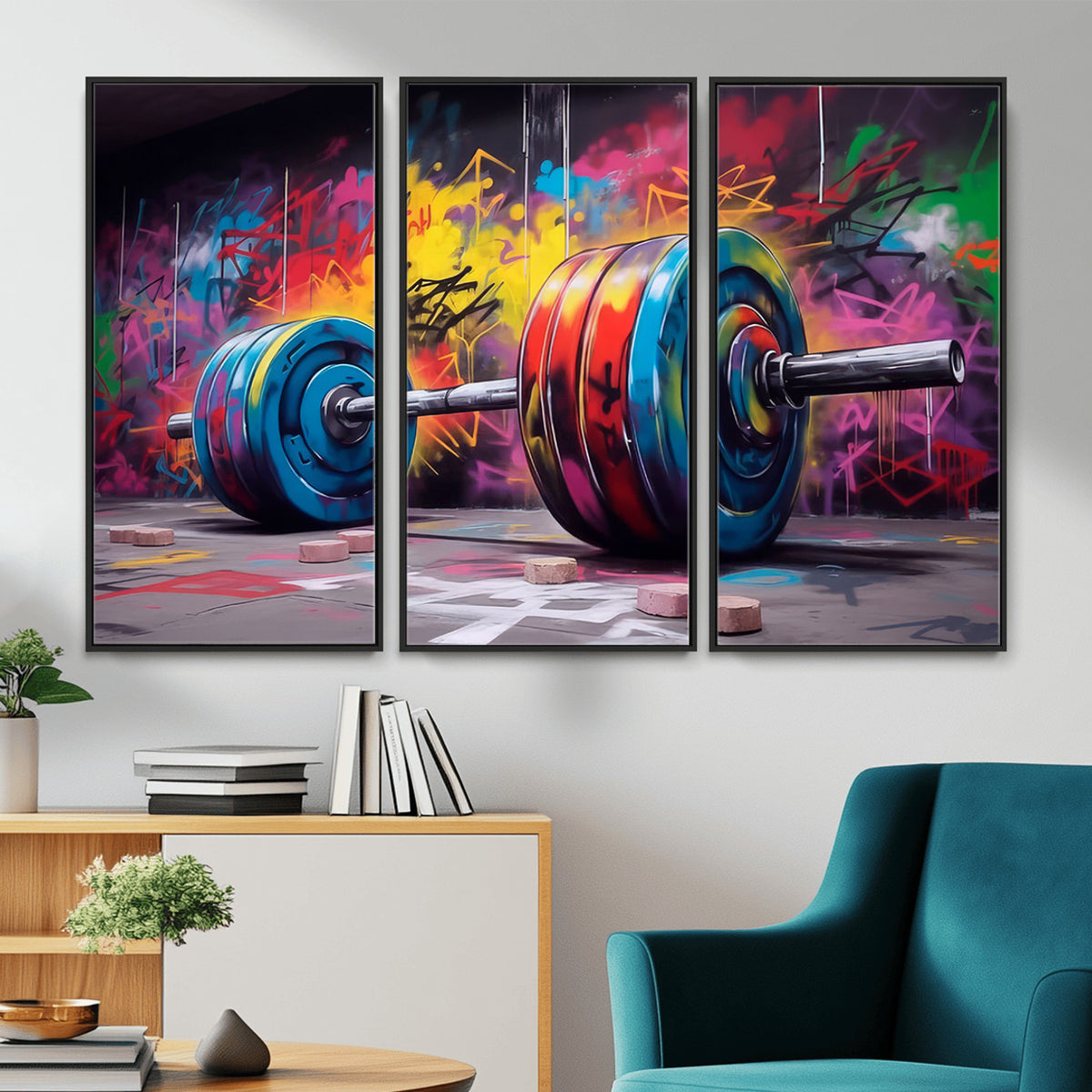 13549-MGV-CV-36X24 - Abstract Graffiti Barbell Canvas Wall Art | Urban Fitness Meets Bold Street Art